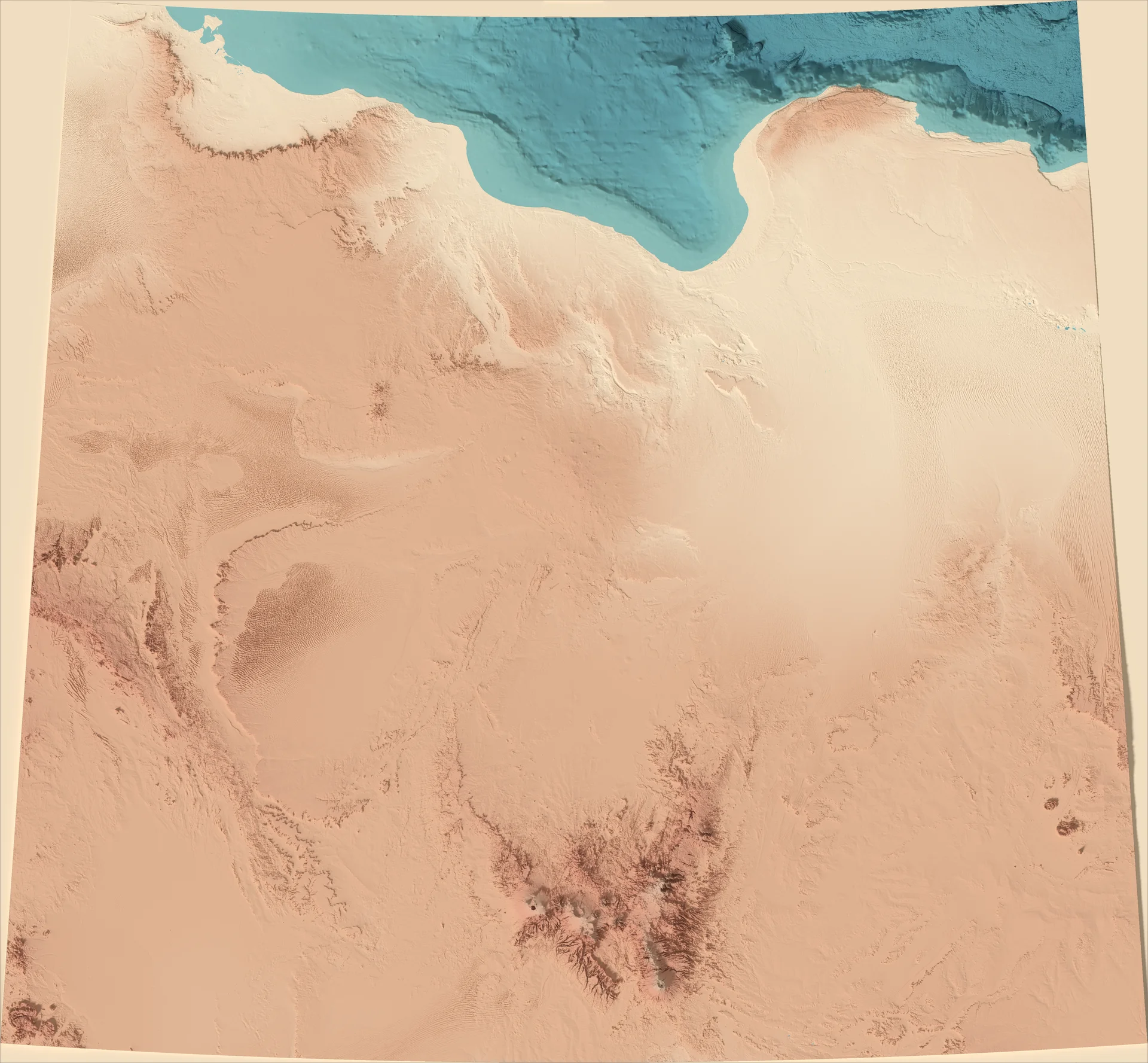 Ray-traced relief map of Libya