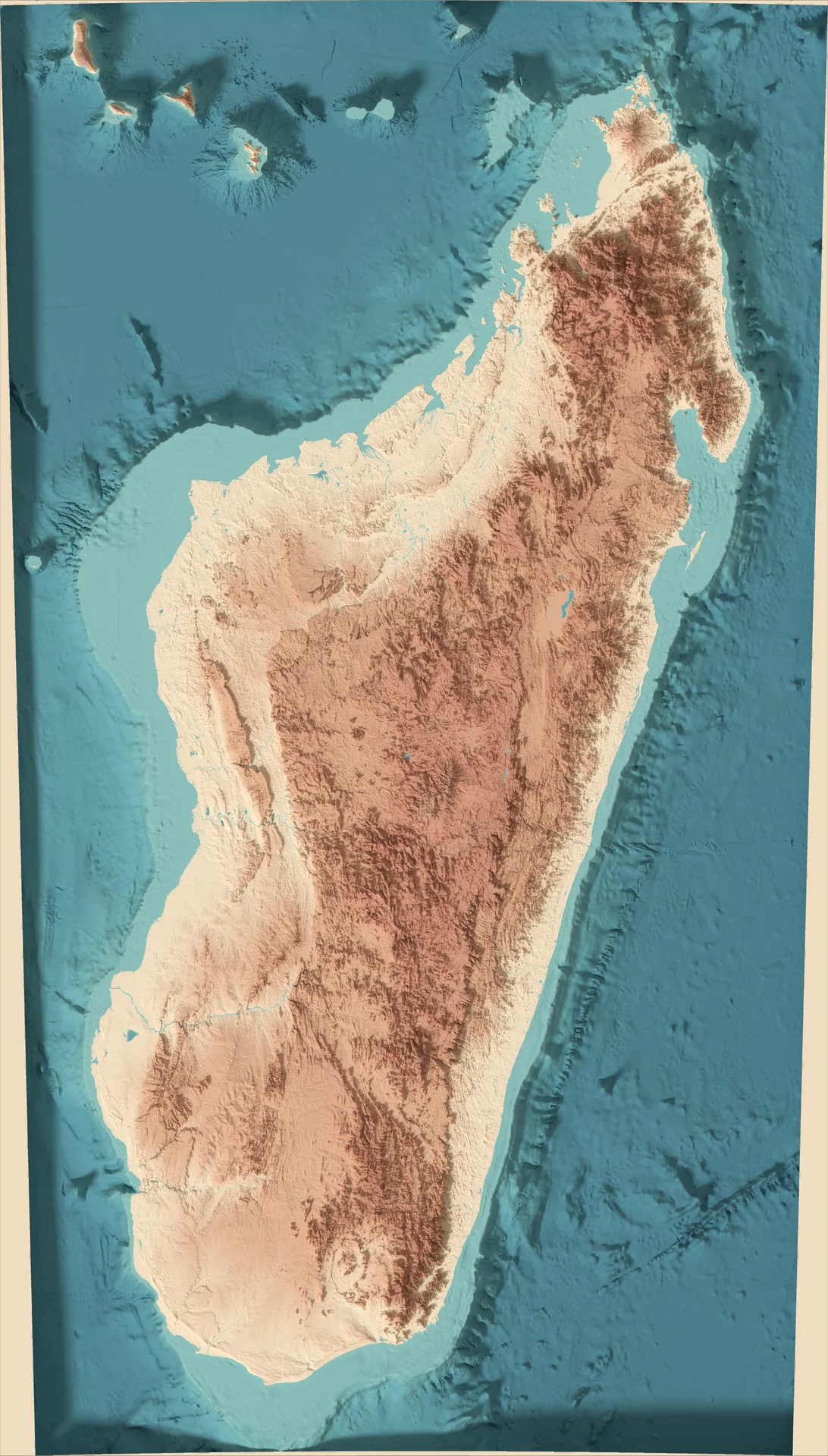 Ray-traced relief map of Madagascar