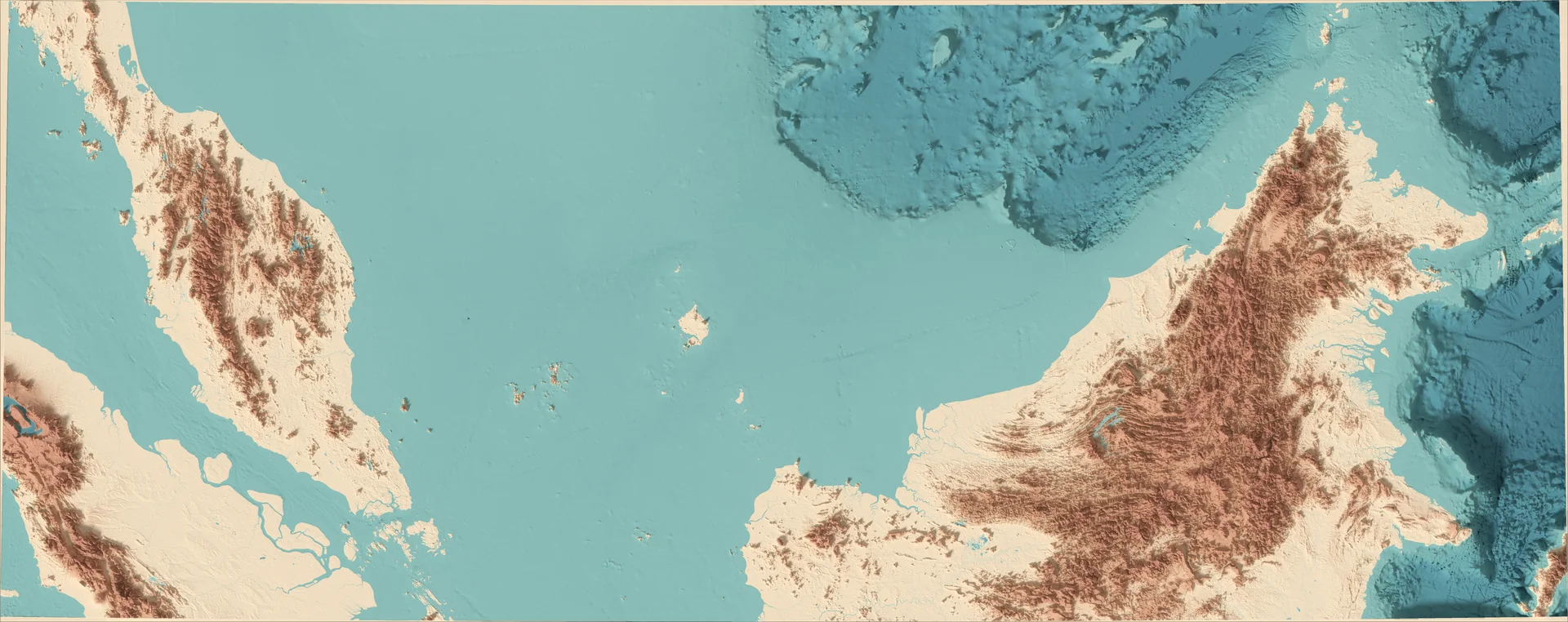 Ray-traced relief map of Malaysia
