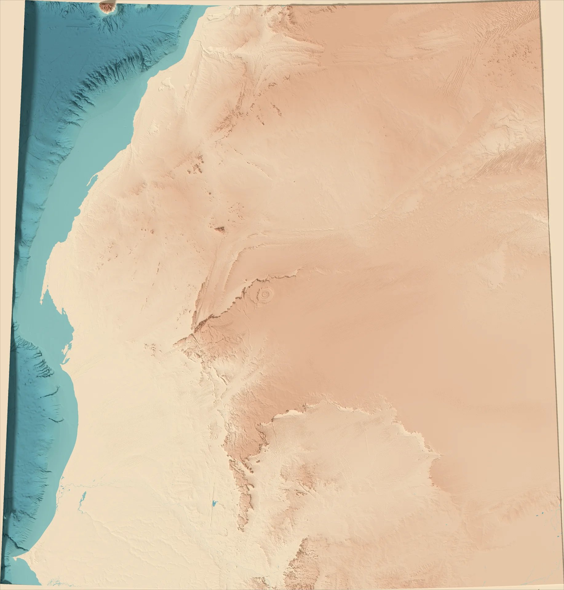 Ray-traced relief map of Mauritania
