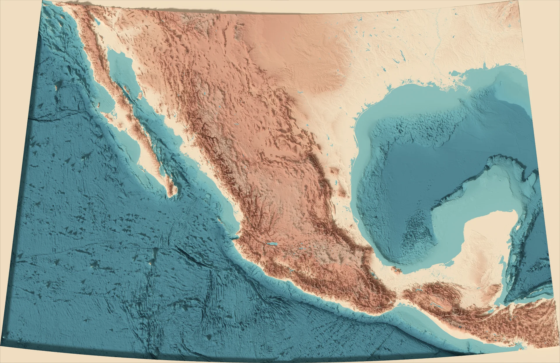Ray-traced relief map of Mexico