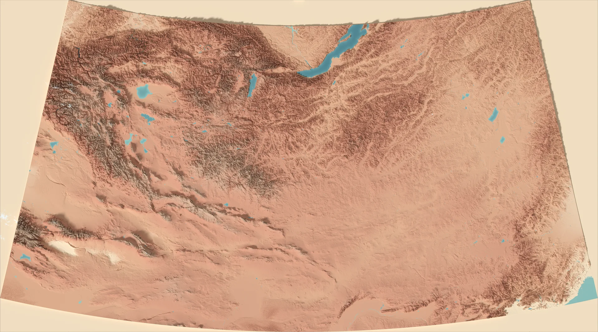 Ray-traced relief map of Mongolia