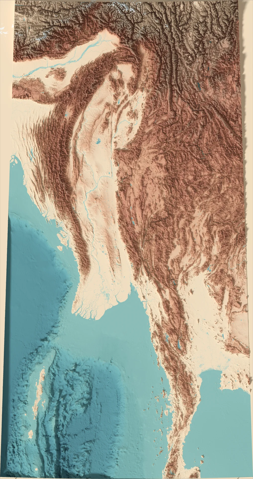 Ray-traced relief map of Myanmar