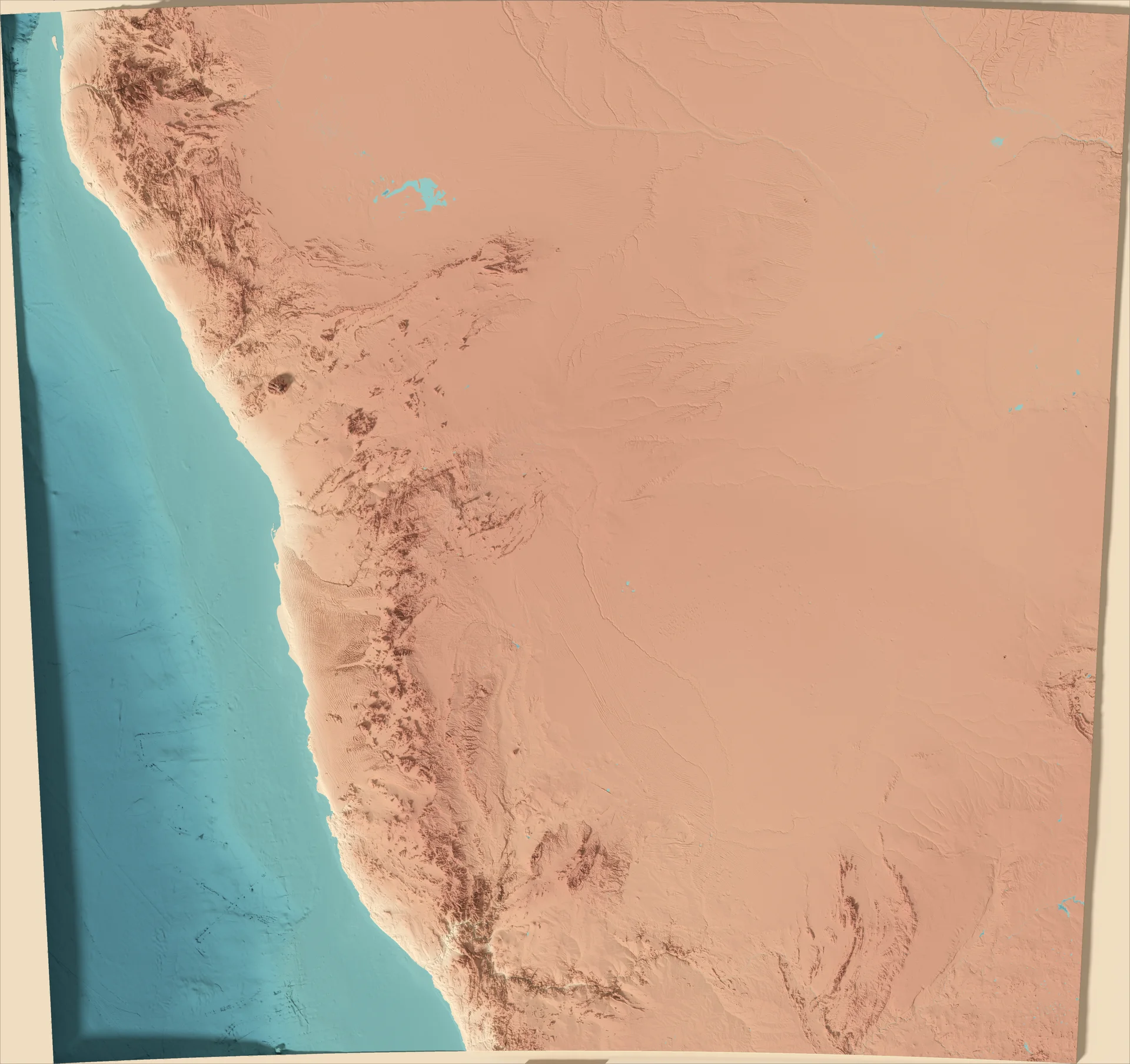 Ray-traced relief map of Namibia