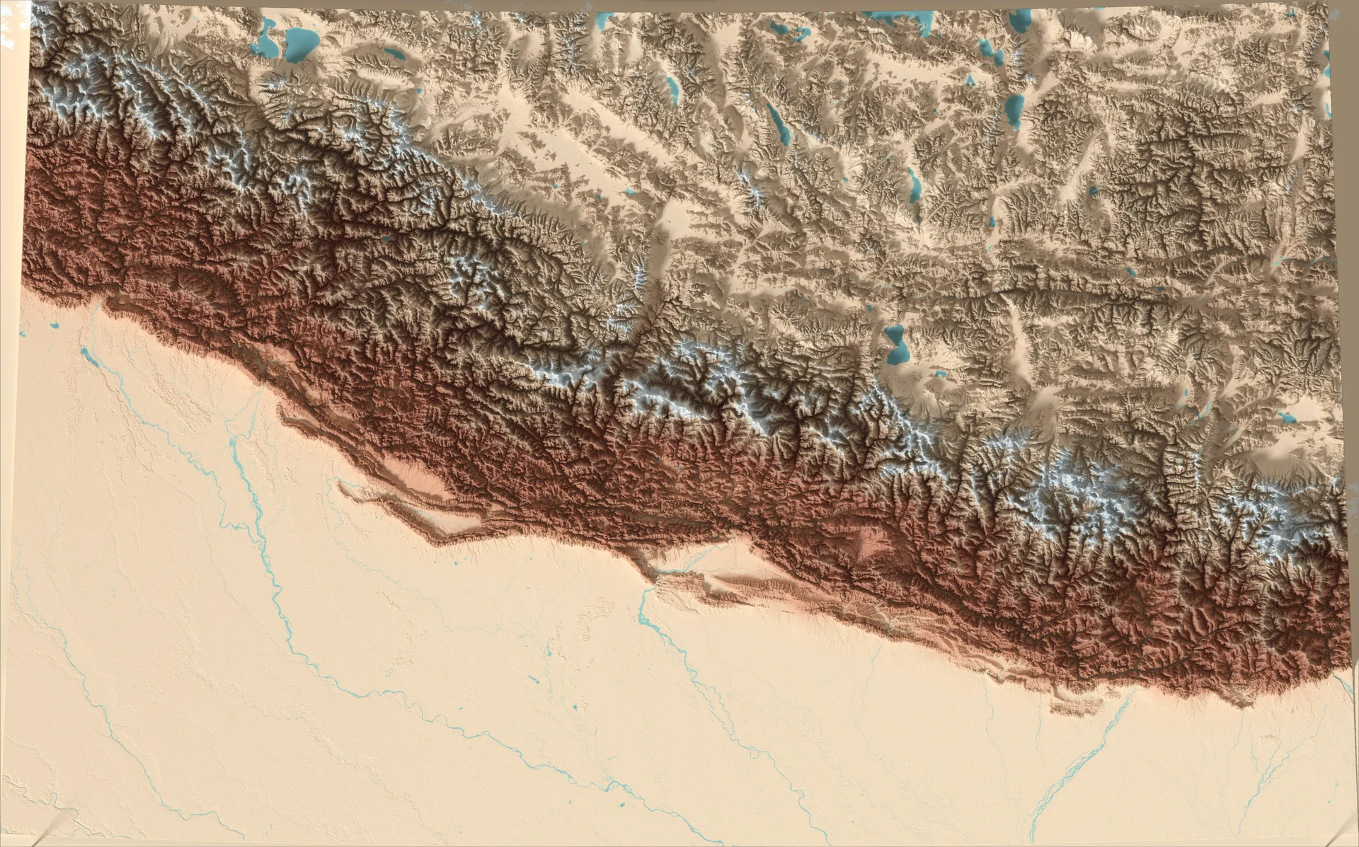 Ray-traced relief map of Nepal