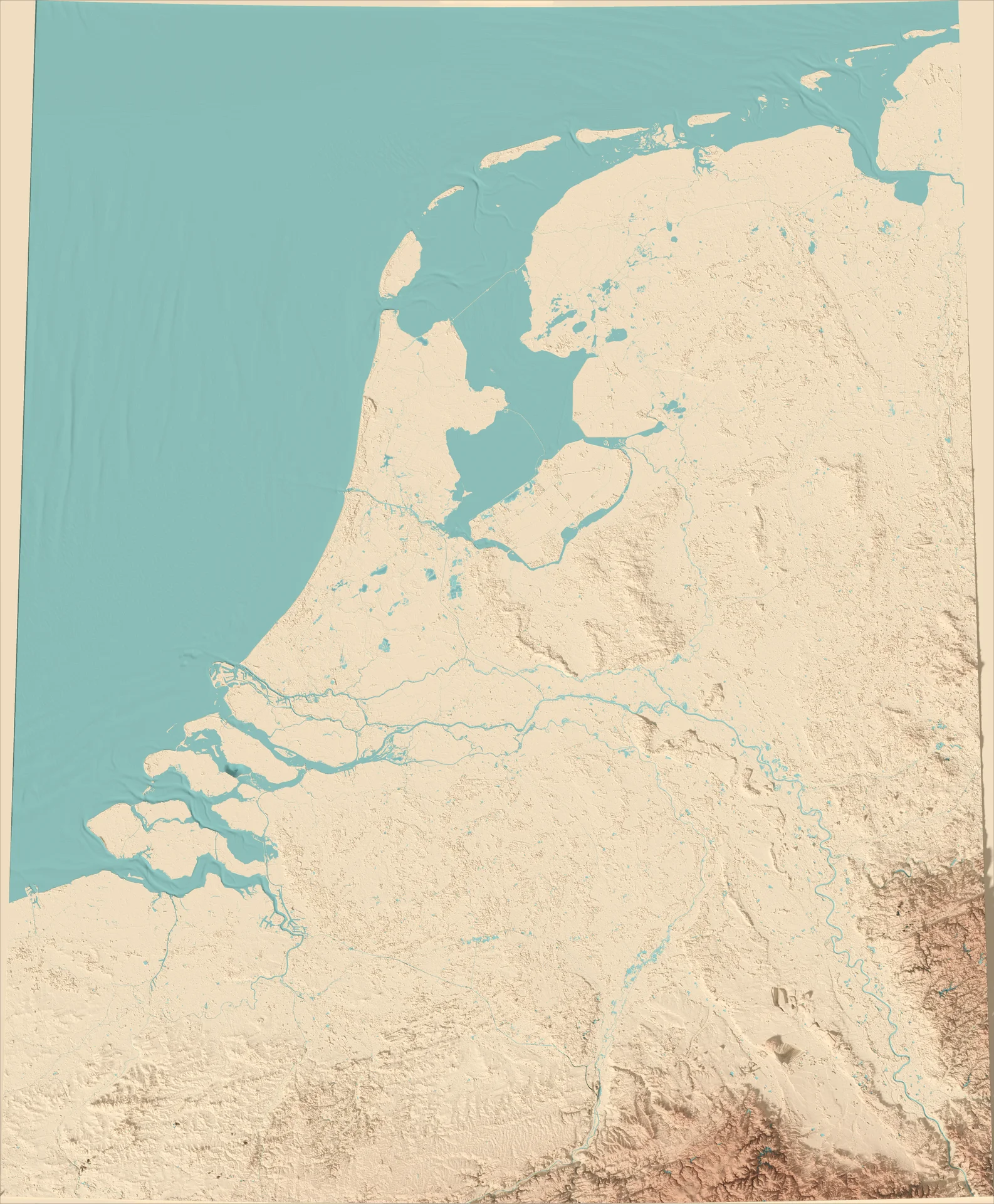 Ray-traced relief map of Netherlands