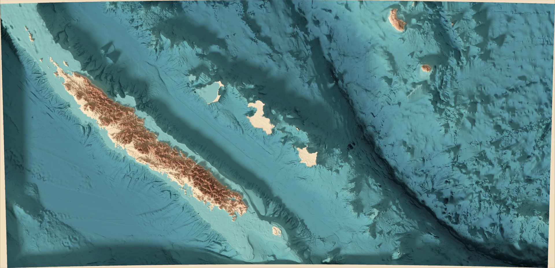Ray-traced relief map of New Caledonia