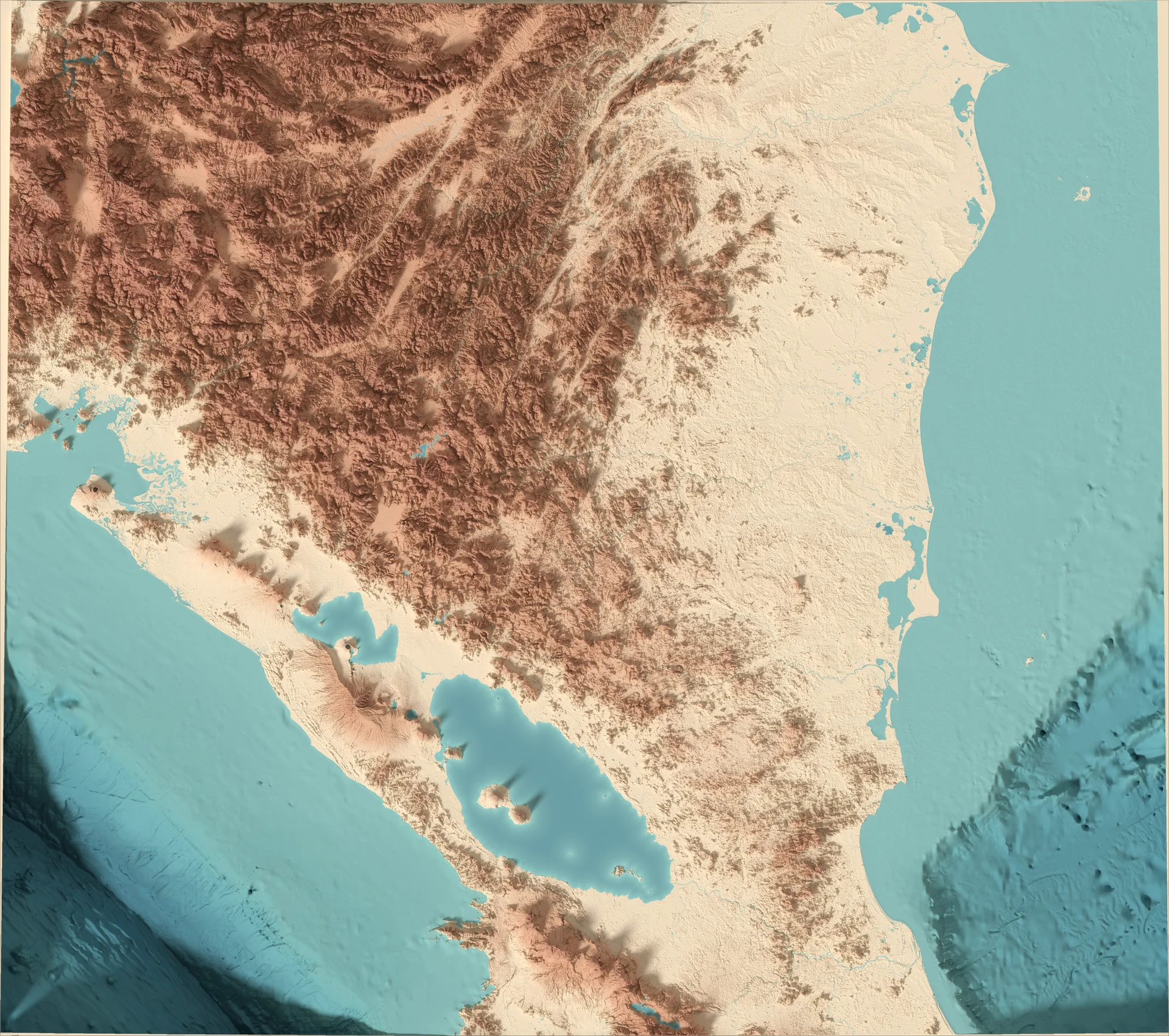 Ray-traced relief map of Nicaragua