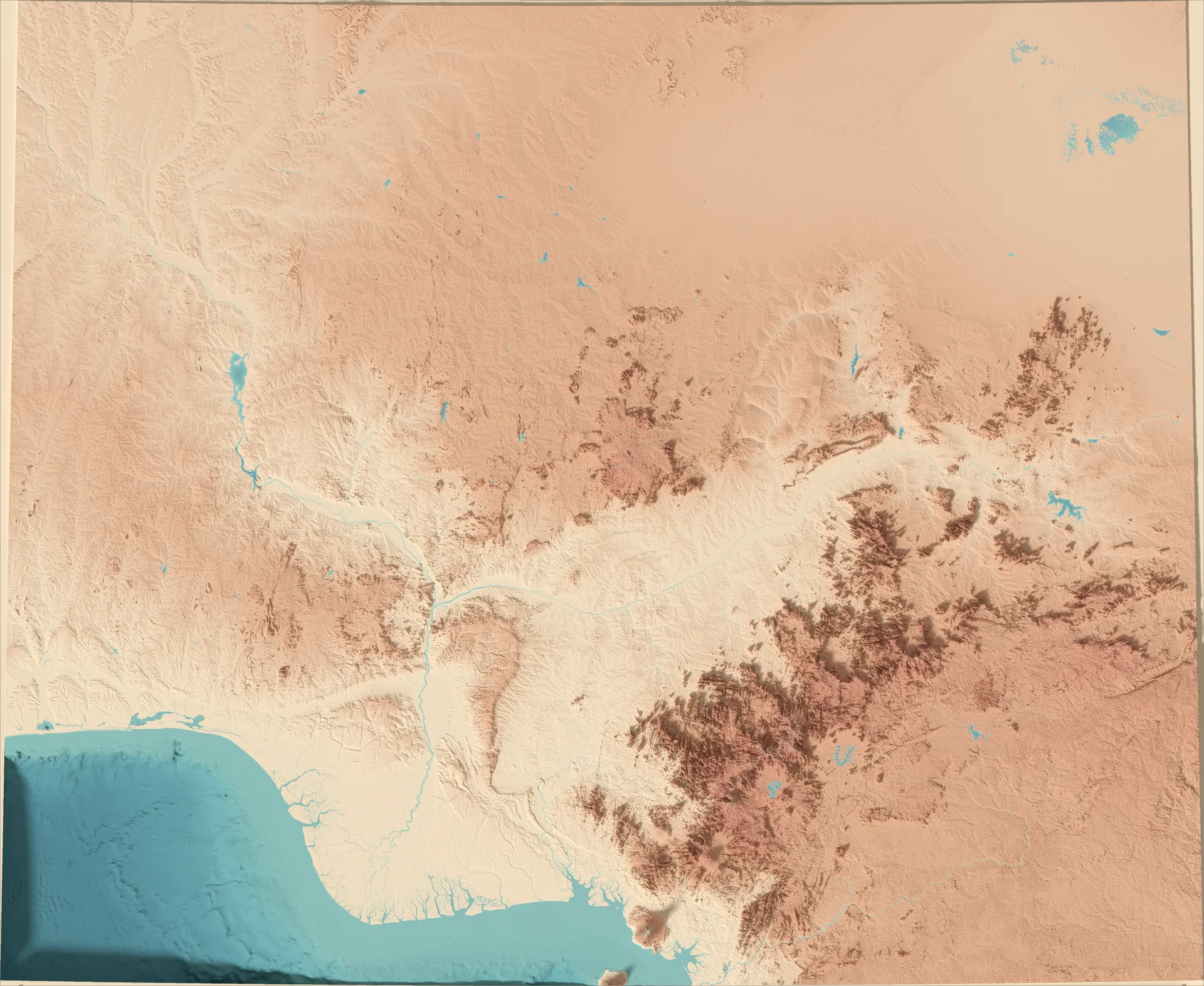Ray-traced relief map of Nigeria