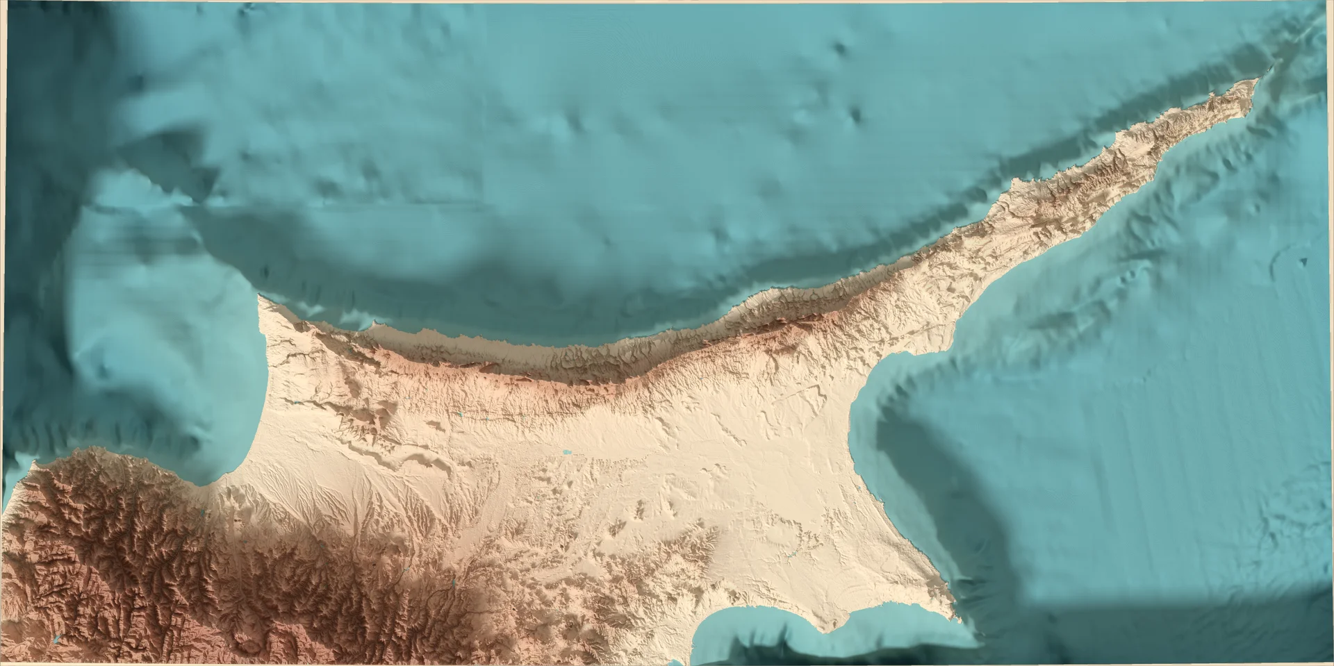 Ray-traced relief map of Northern Cyprus