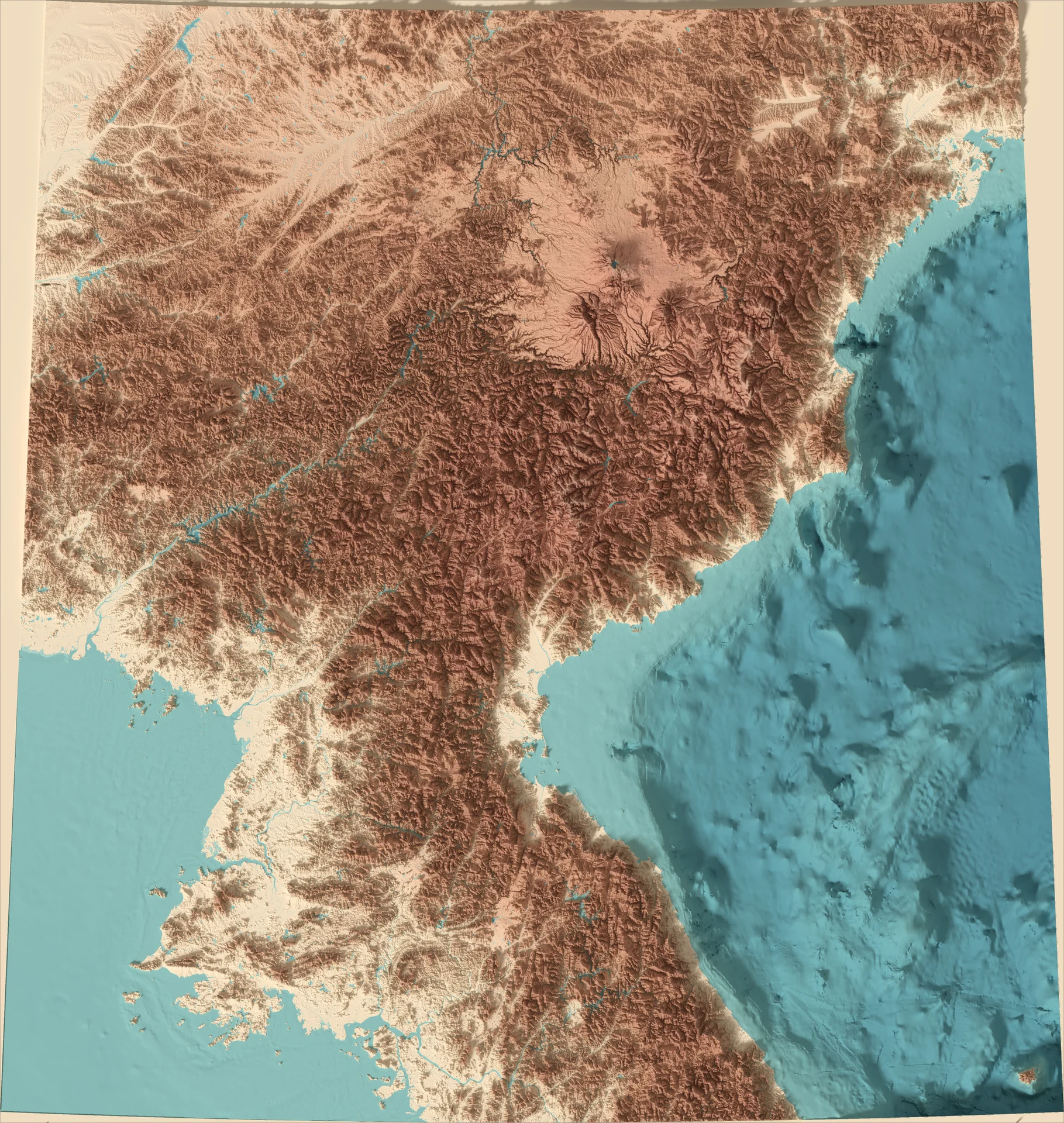 Ray-traced relief map of North Korea