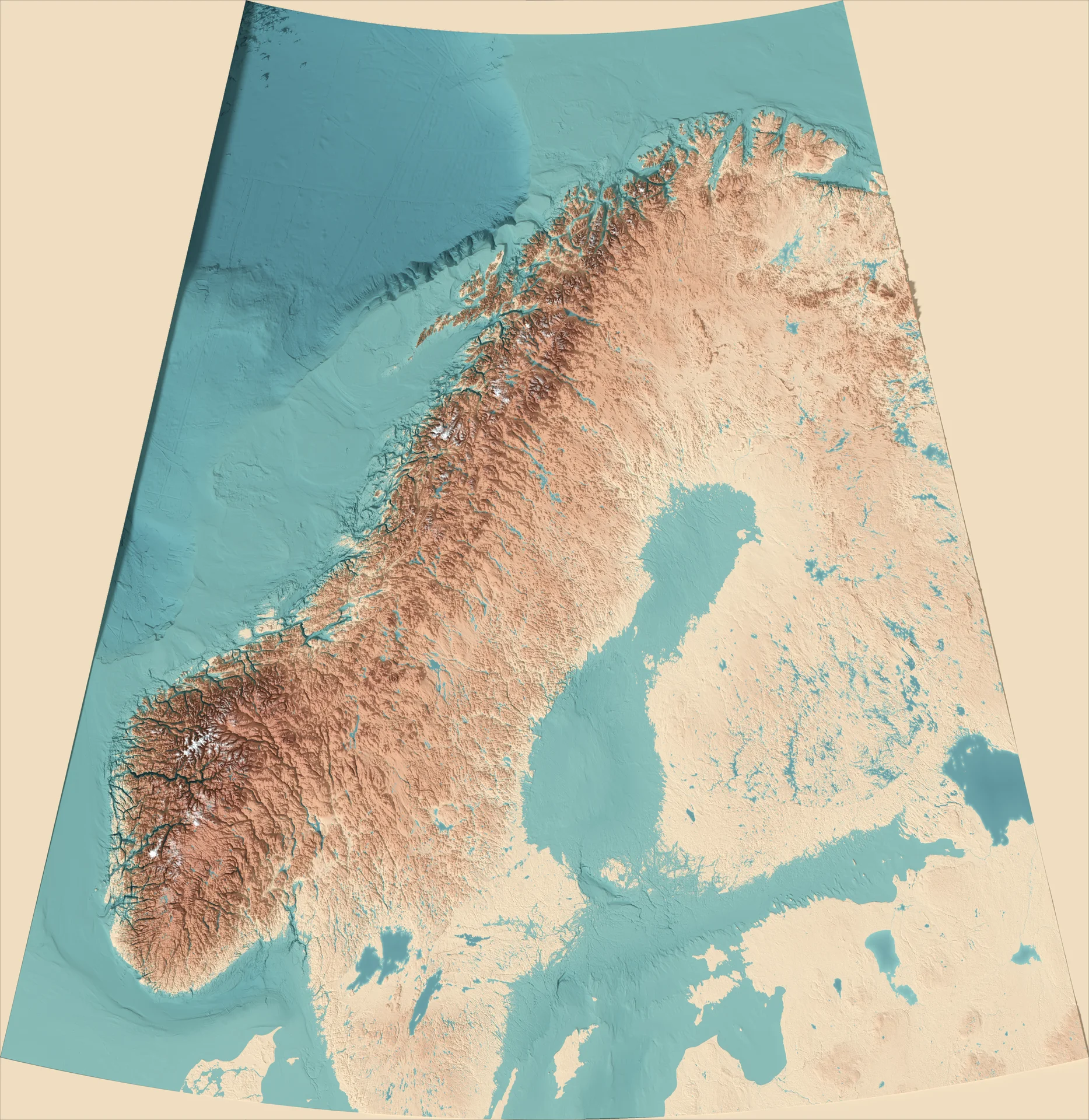 Ray-traced relief map of Norway