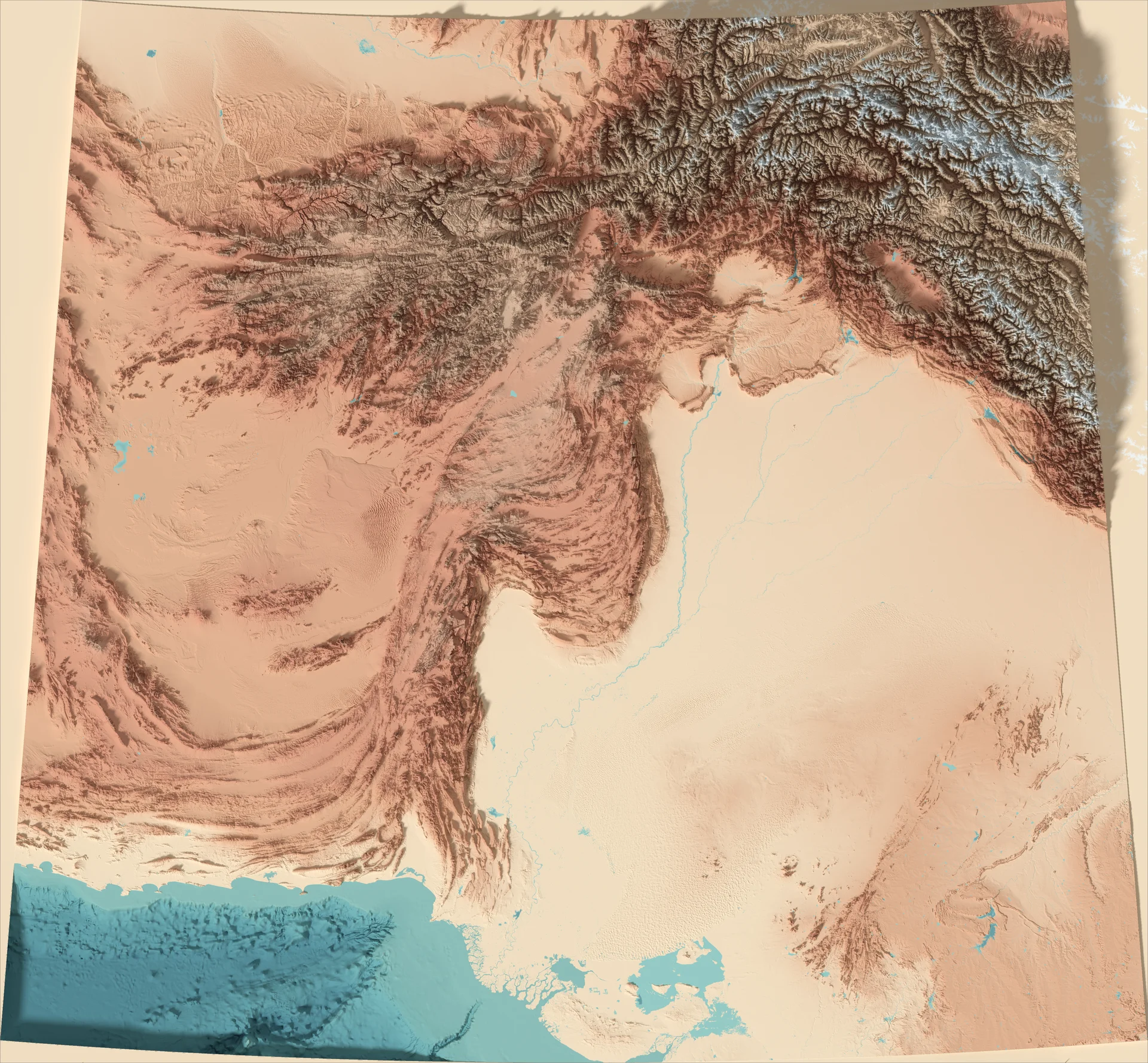 Ray-traced relief map of Pakistan