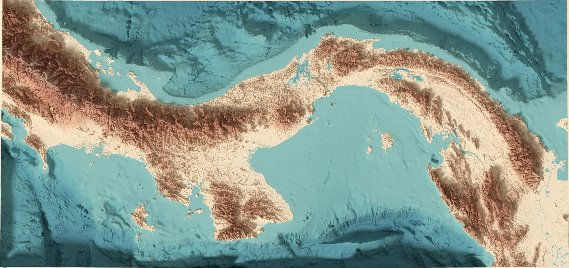 Ray-traced relief map of Panama