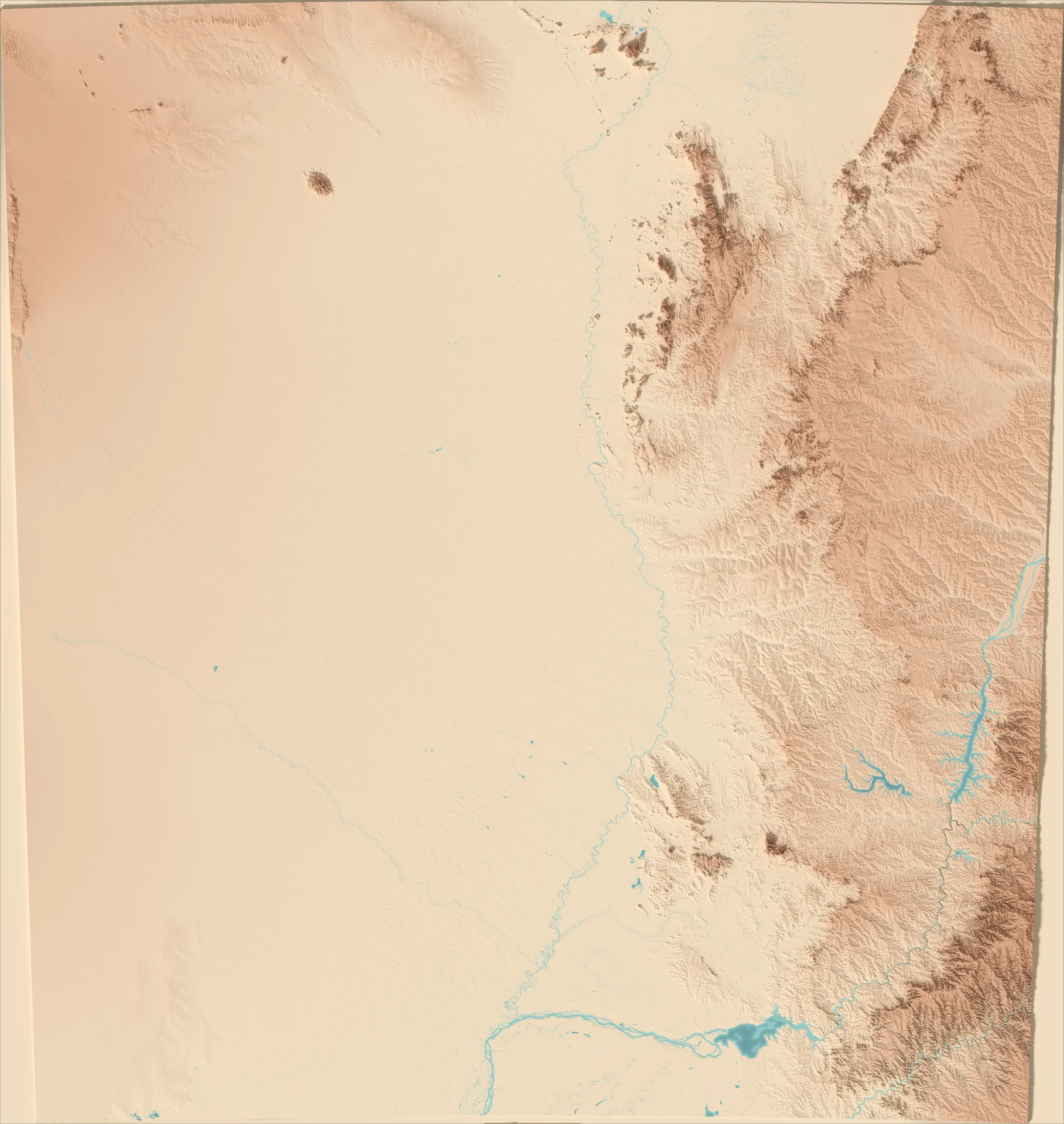 Ray-traced relief map of Paraguay