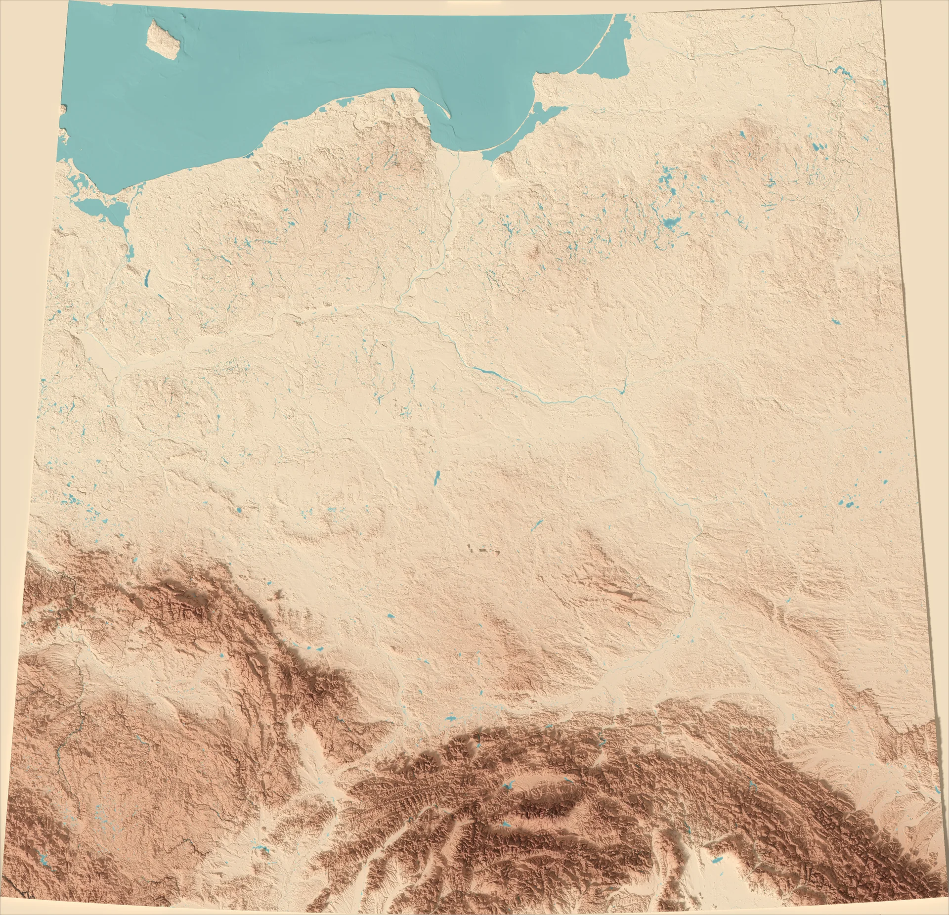 Ray-traced relief map of Poland