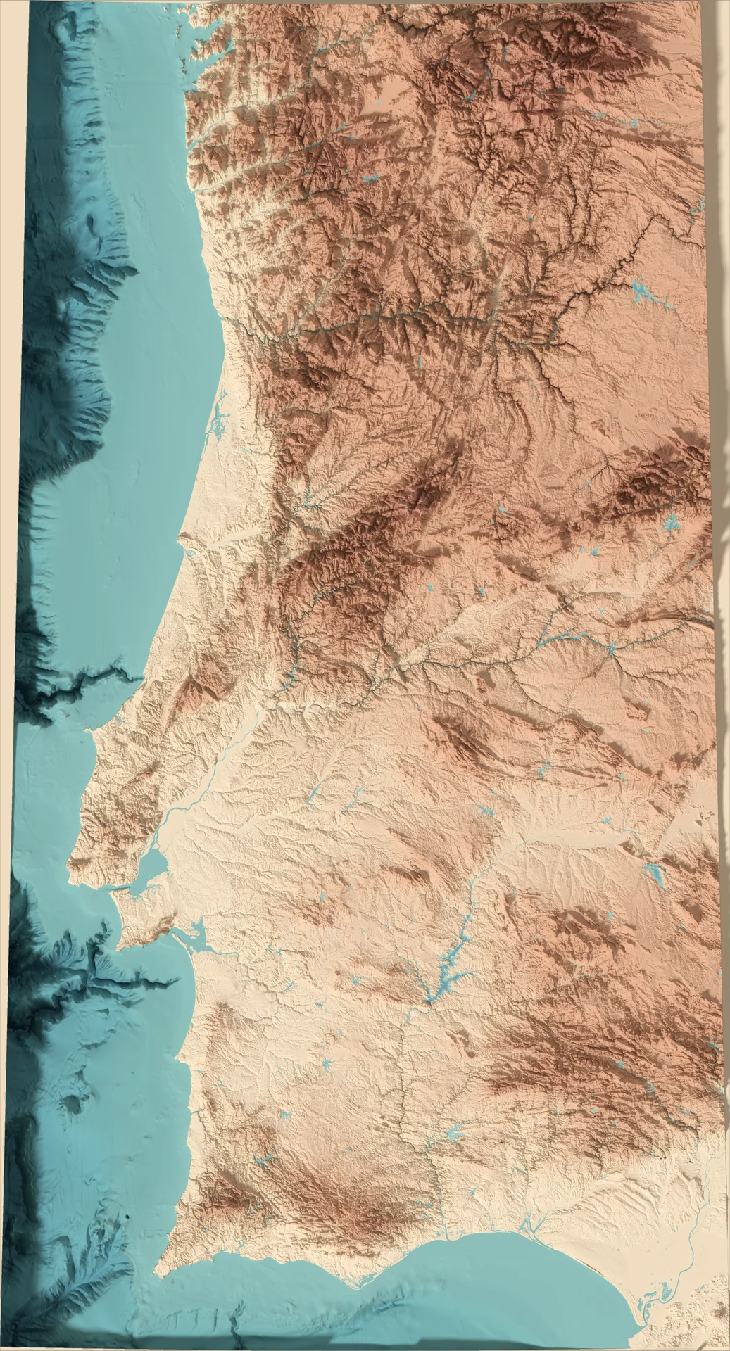 Ray-traced relief map of Portugal