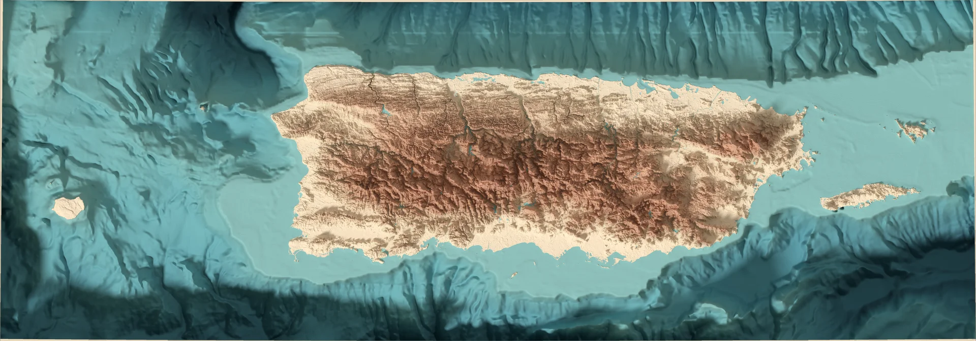Ray-traced relief map of Puerto Rico