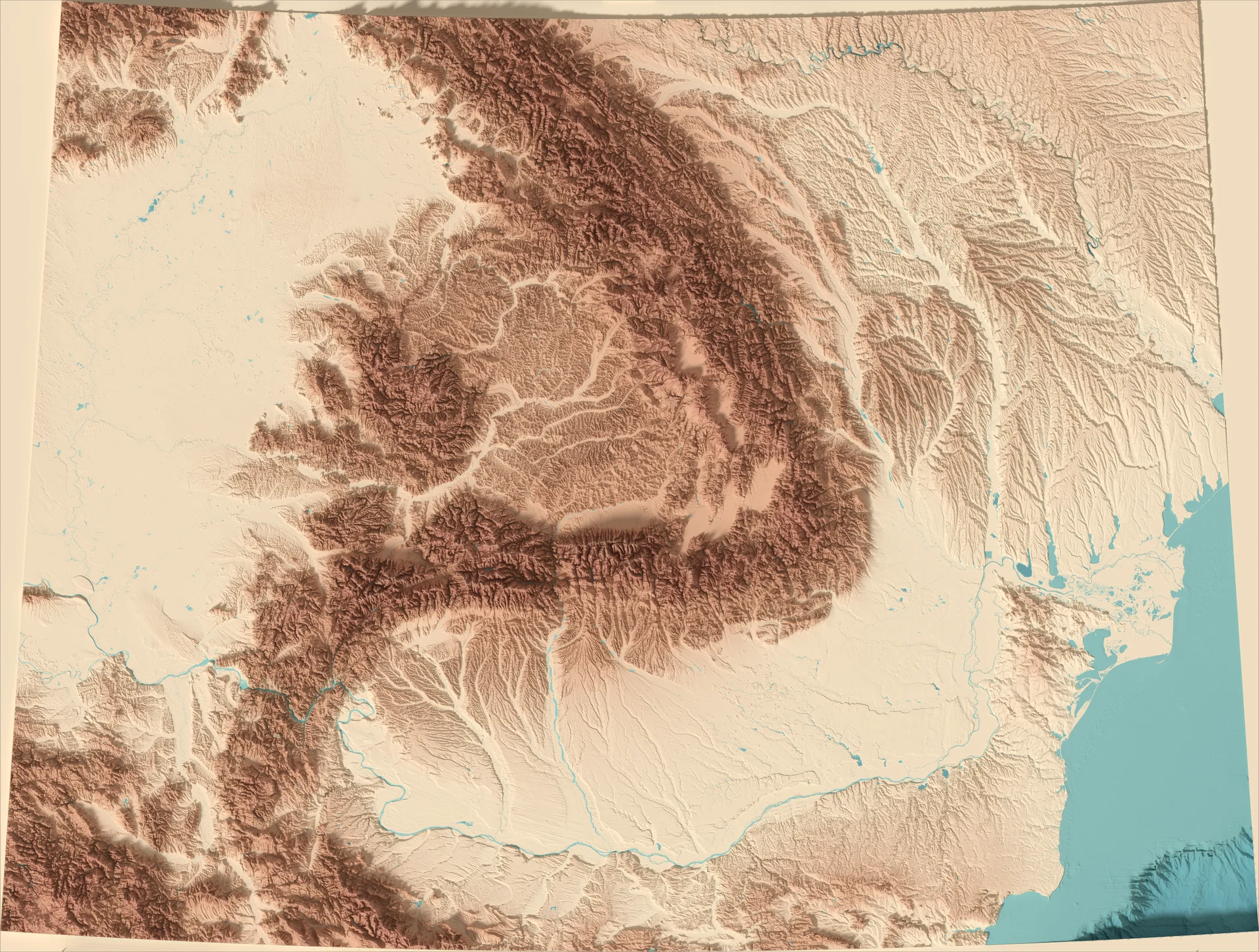 Ray-traced relief map of Romania