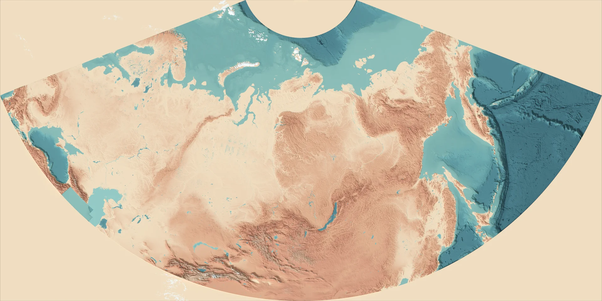 Ray-traced relief map of Russia