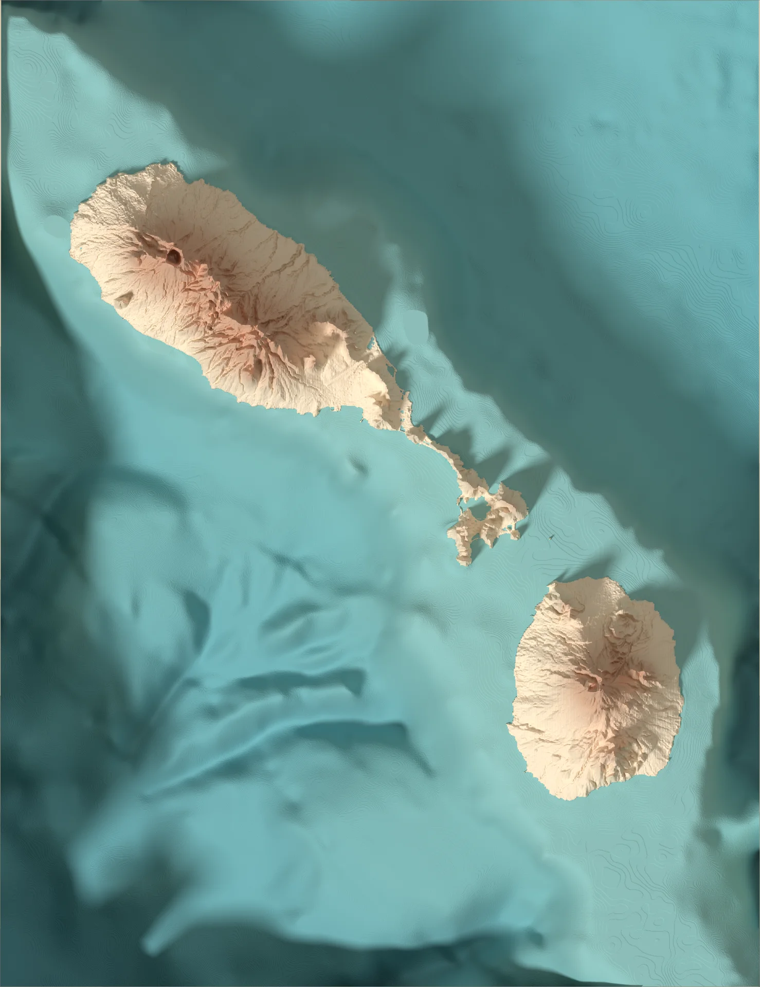 Ray-traced relief map of Saint Kitts and Nevis