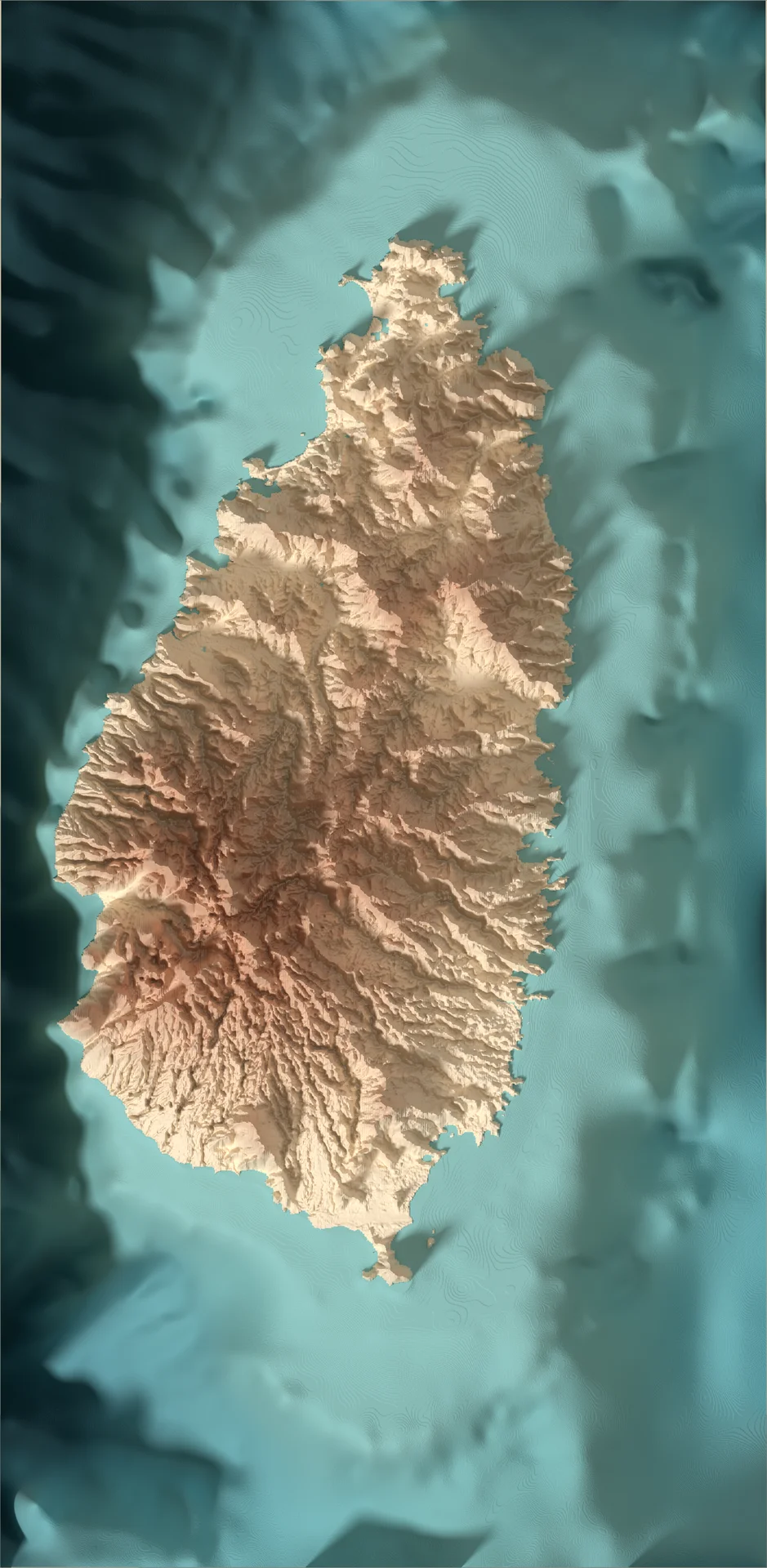 Ray-traced relief map of Saint Lucia