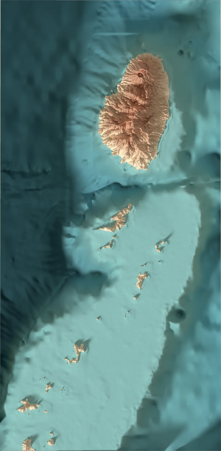 Ray-traced relief map of Saint Vincent and the Grenadines