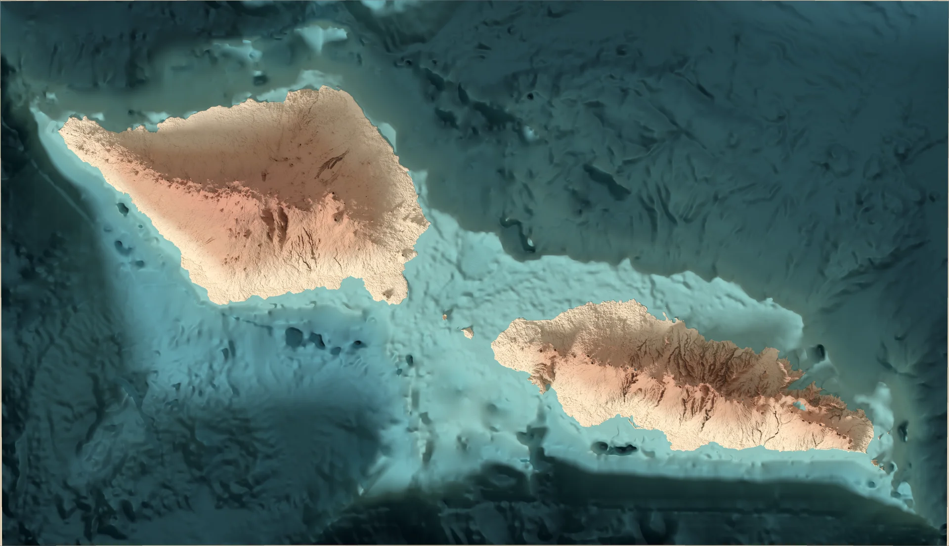 Ray-traced relief map of Samoa