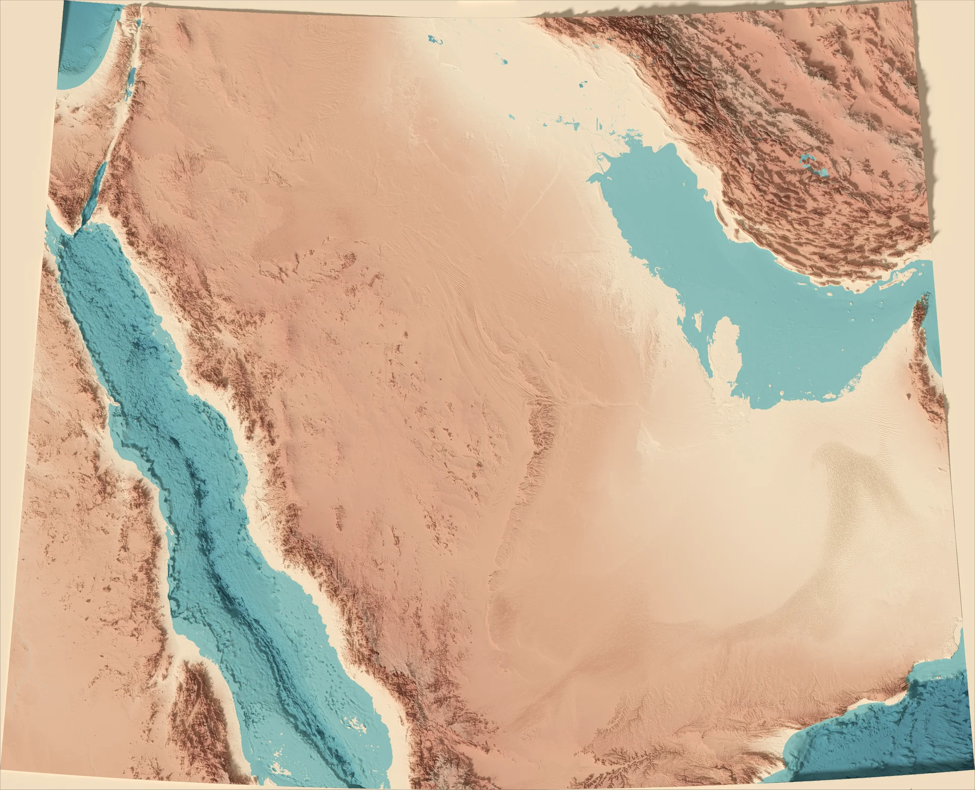 Ray-traced relief map of Saudi Arabia