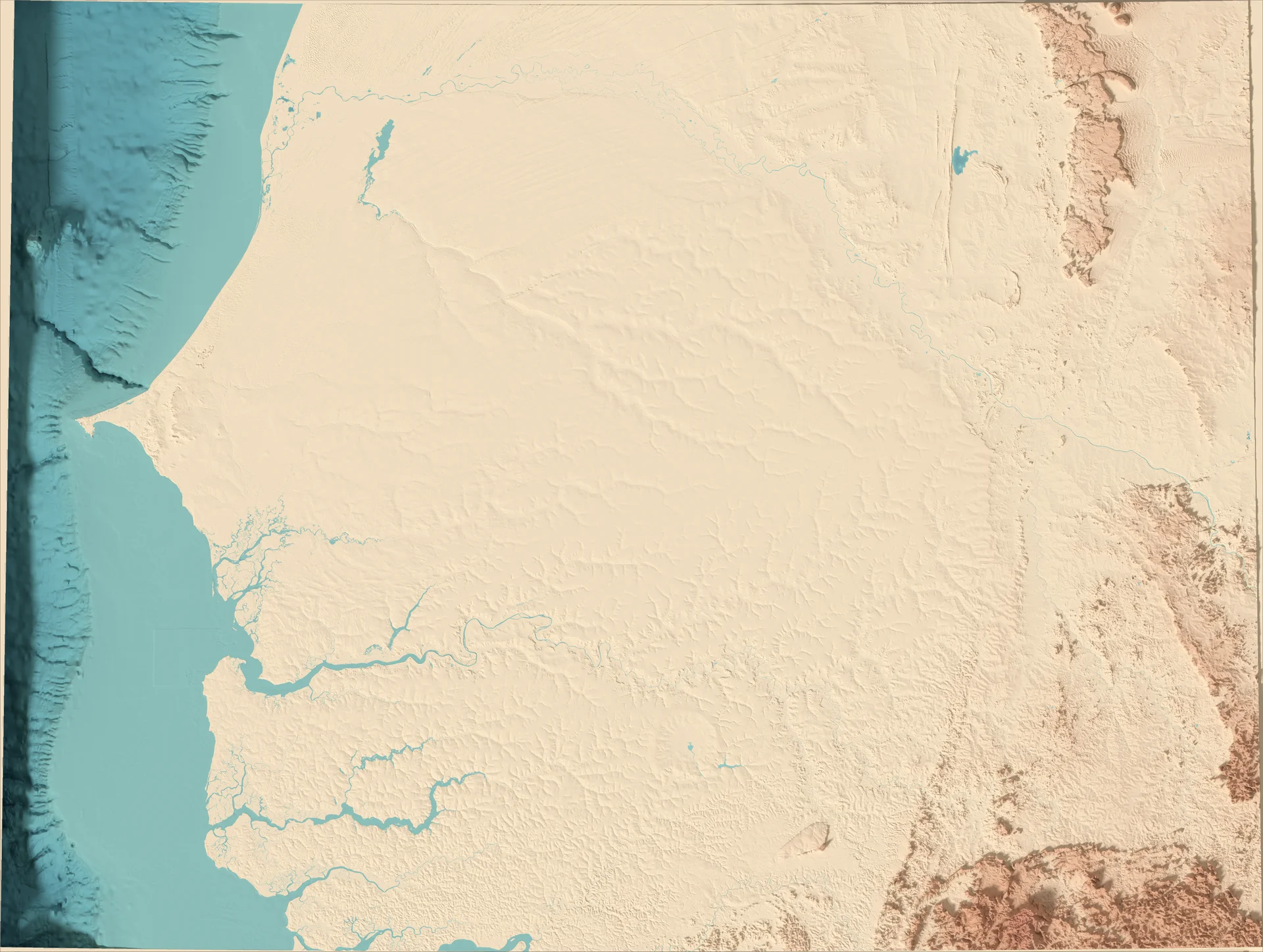 Ray-traced relief map of Senegal
