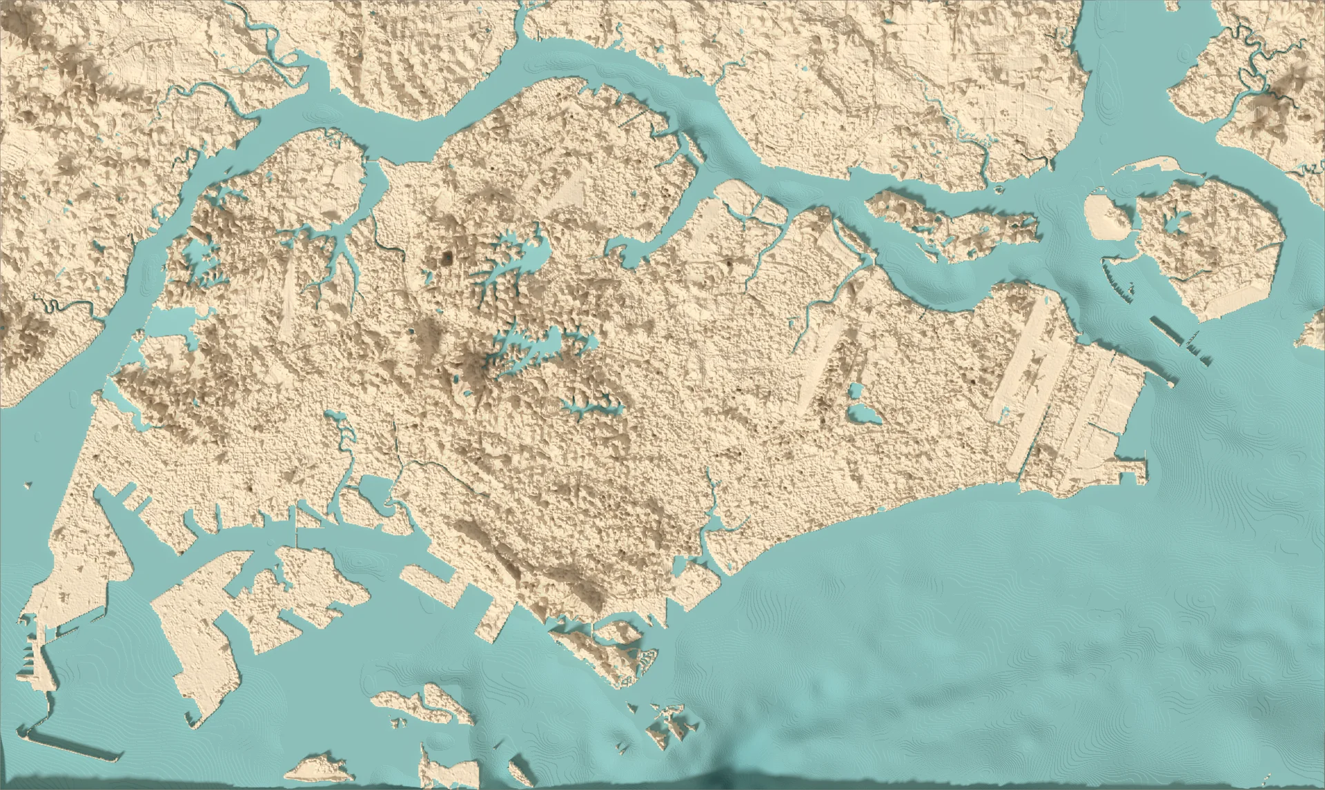 Ray-traced relief map of Singapore
