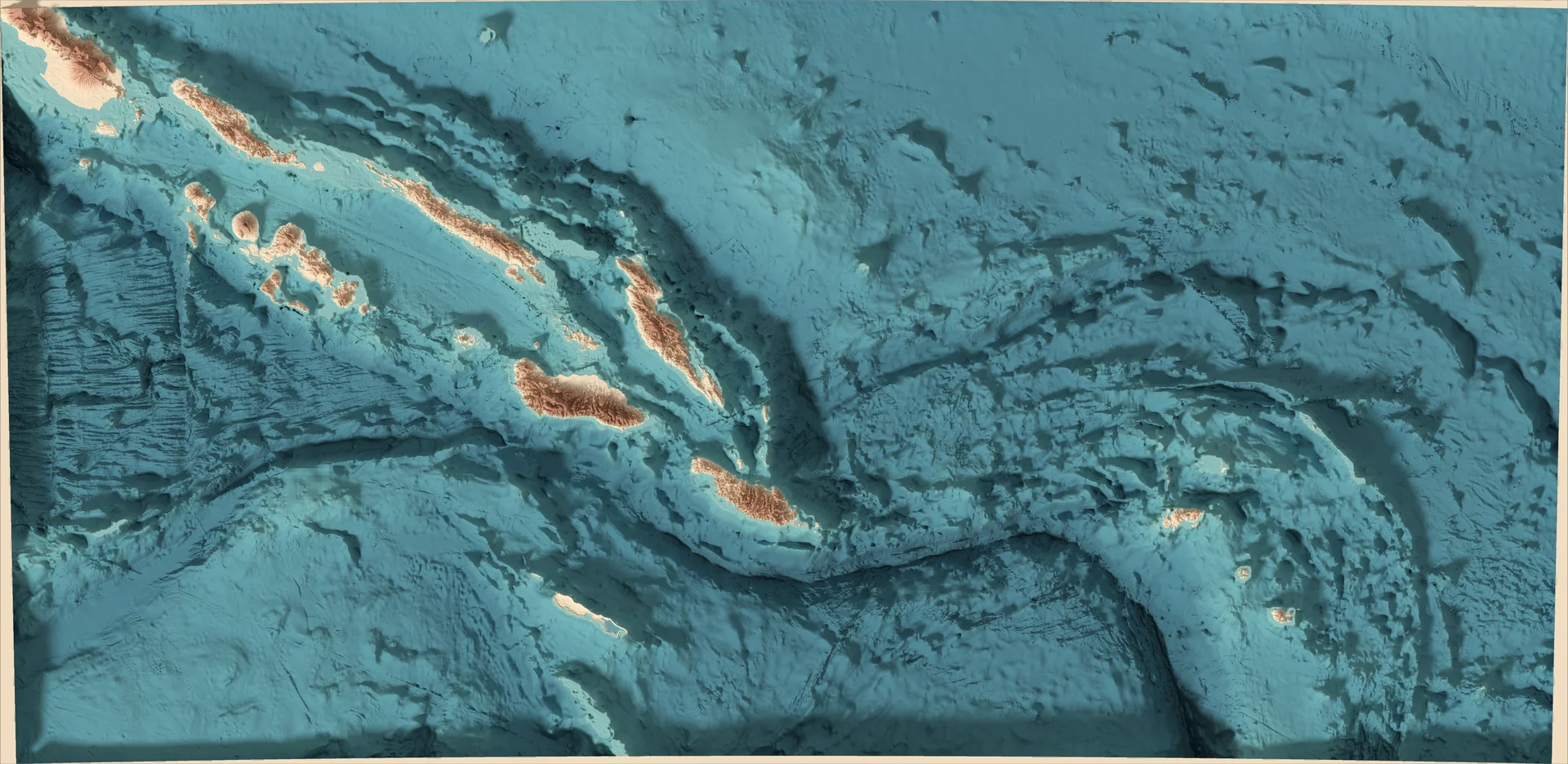 Ray-traced relief map of Solomon Islands