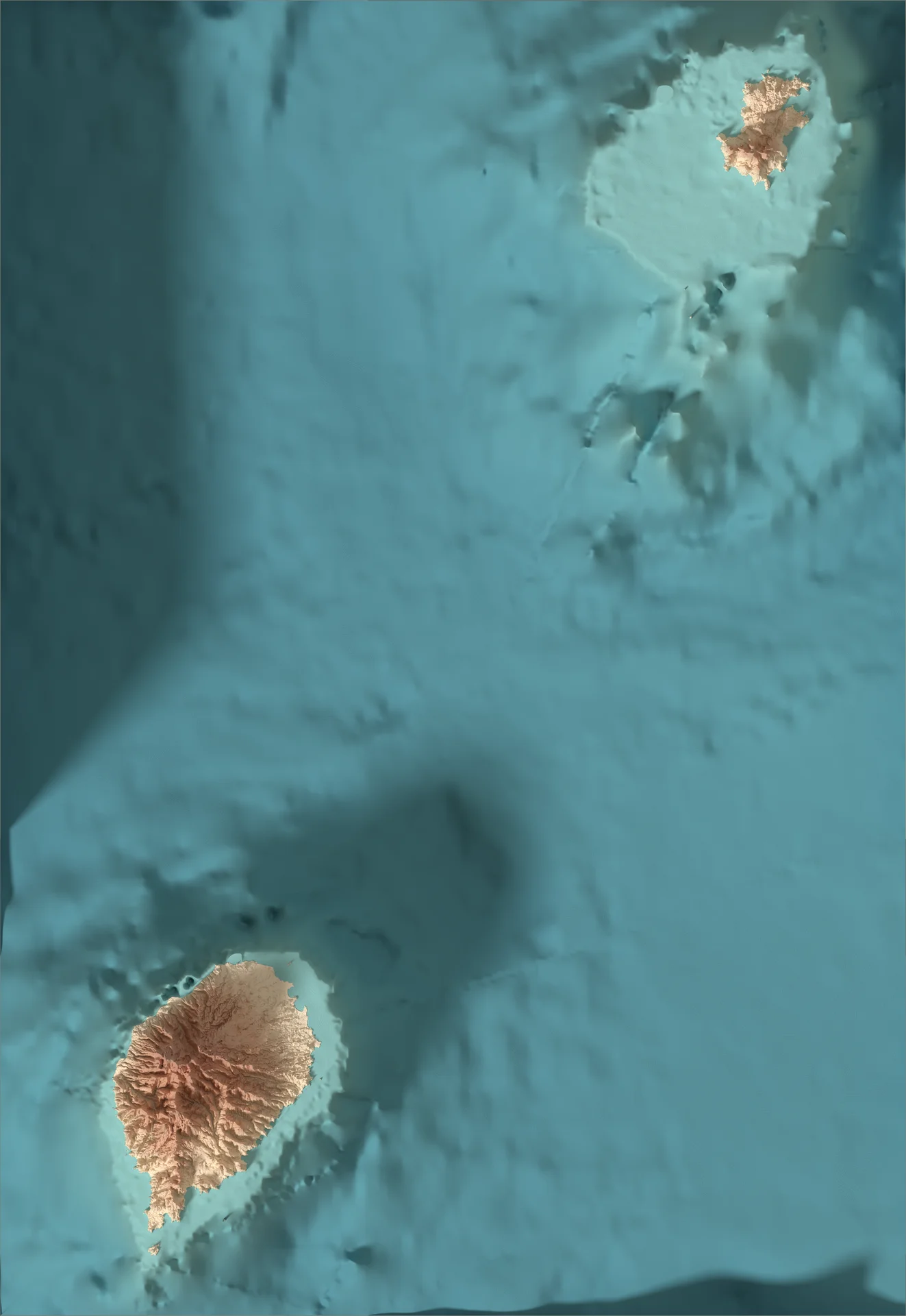 Ray-traced relief map of São Tomé and Principe