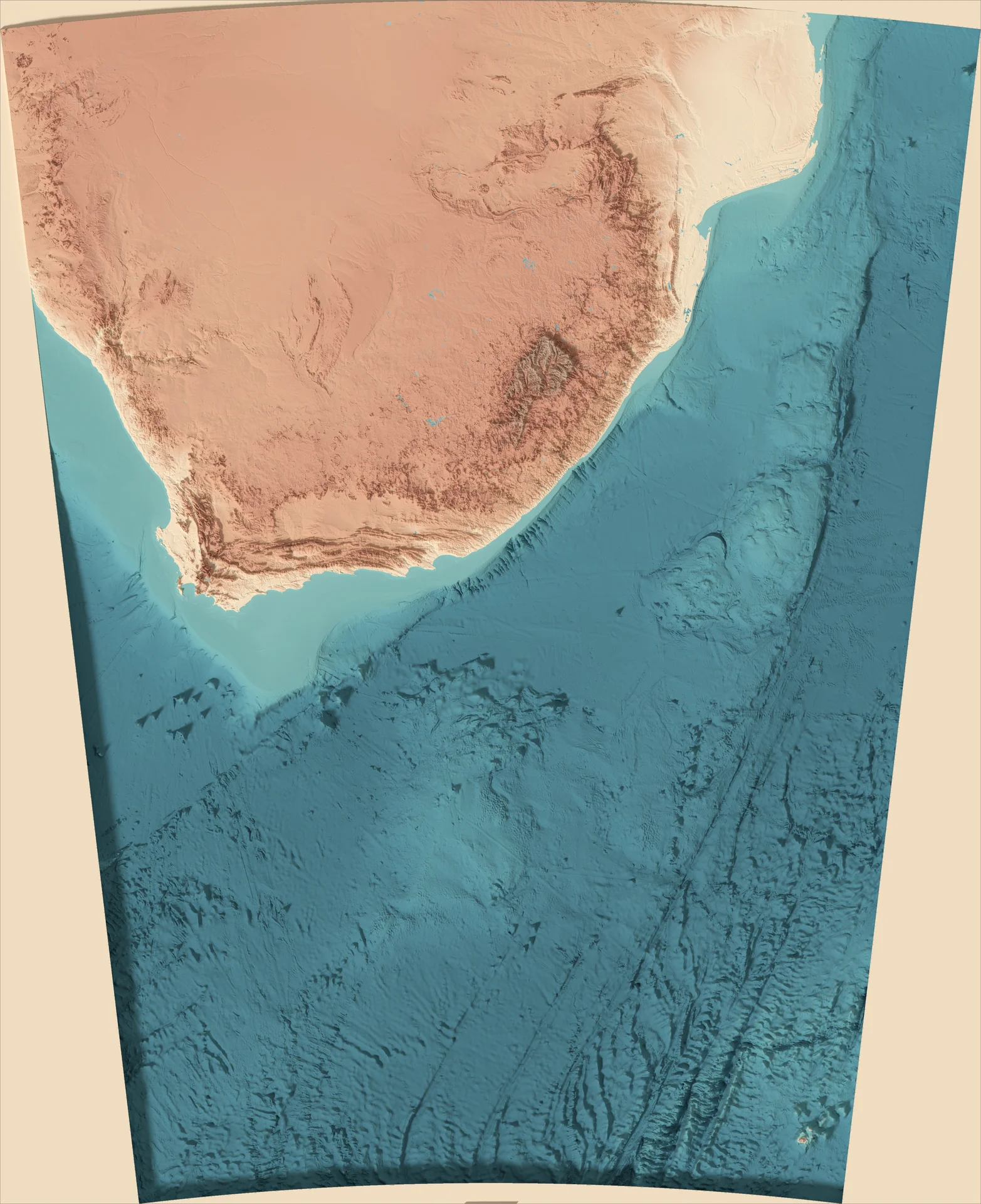 Ray-traced relief map of South Africa
