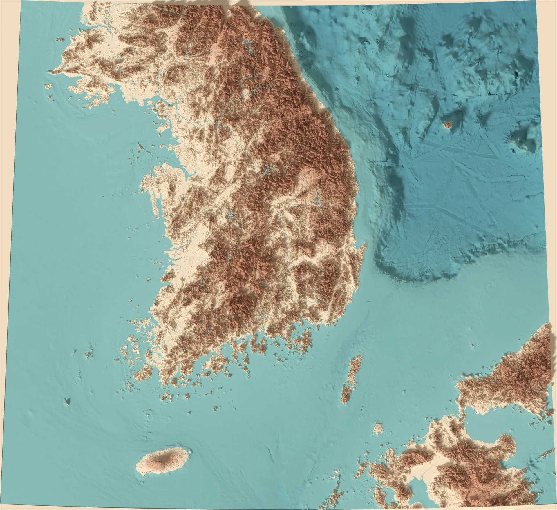 Ray-traced relief map of South Korea
