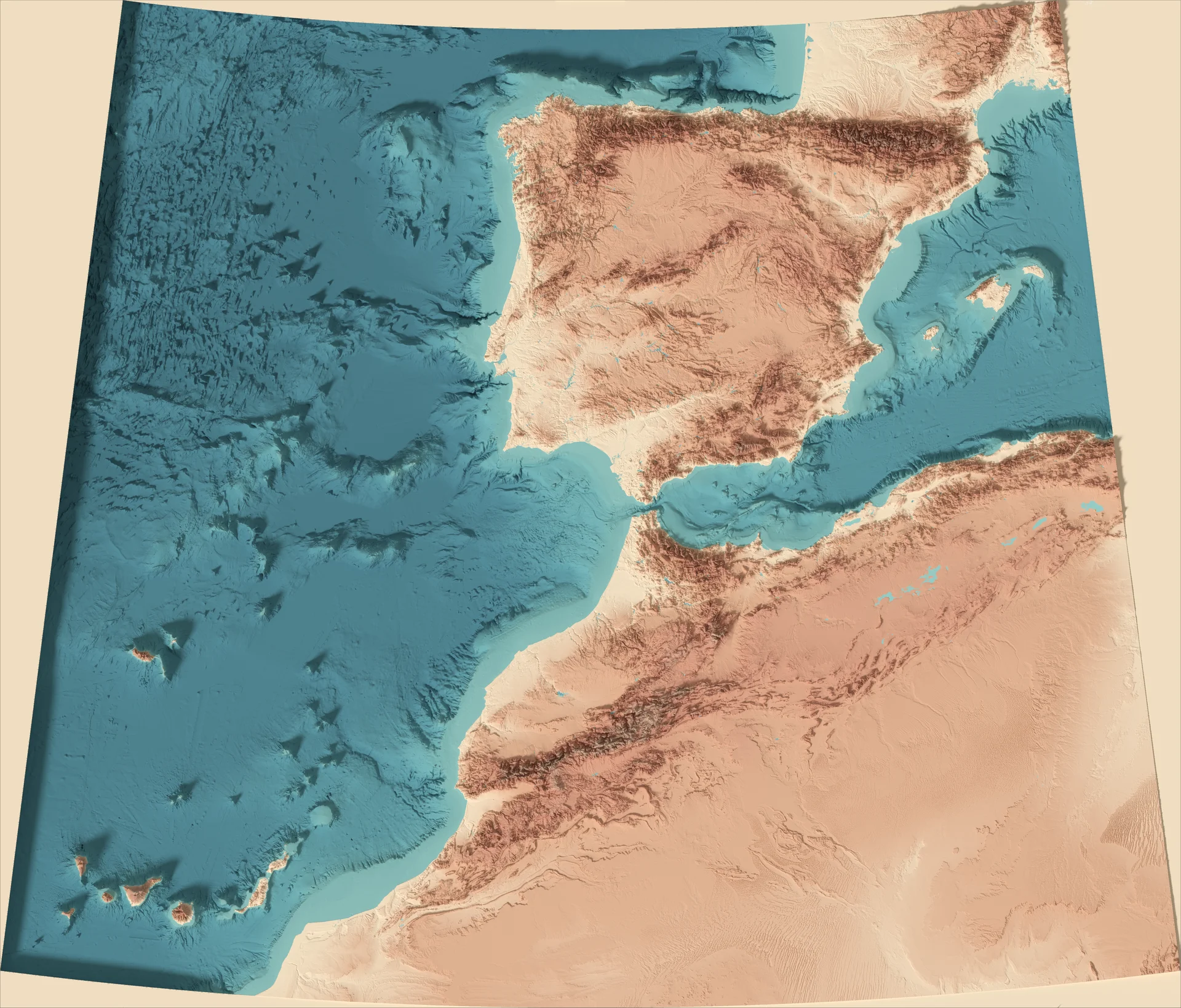 Ray-traced relief map of Spain