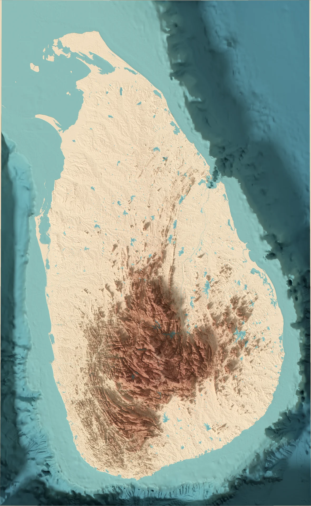 Ray-traced relief map of Sri Lanka