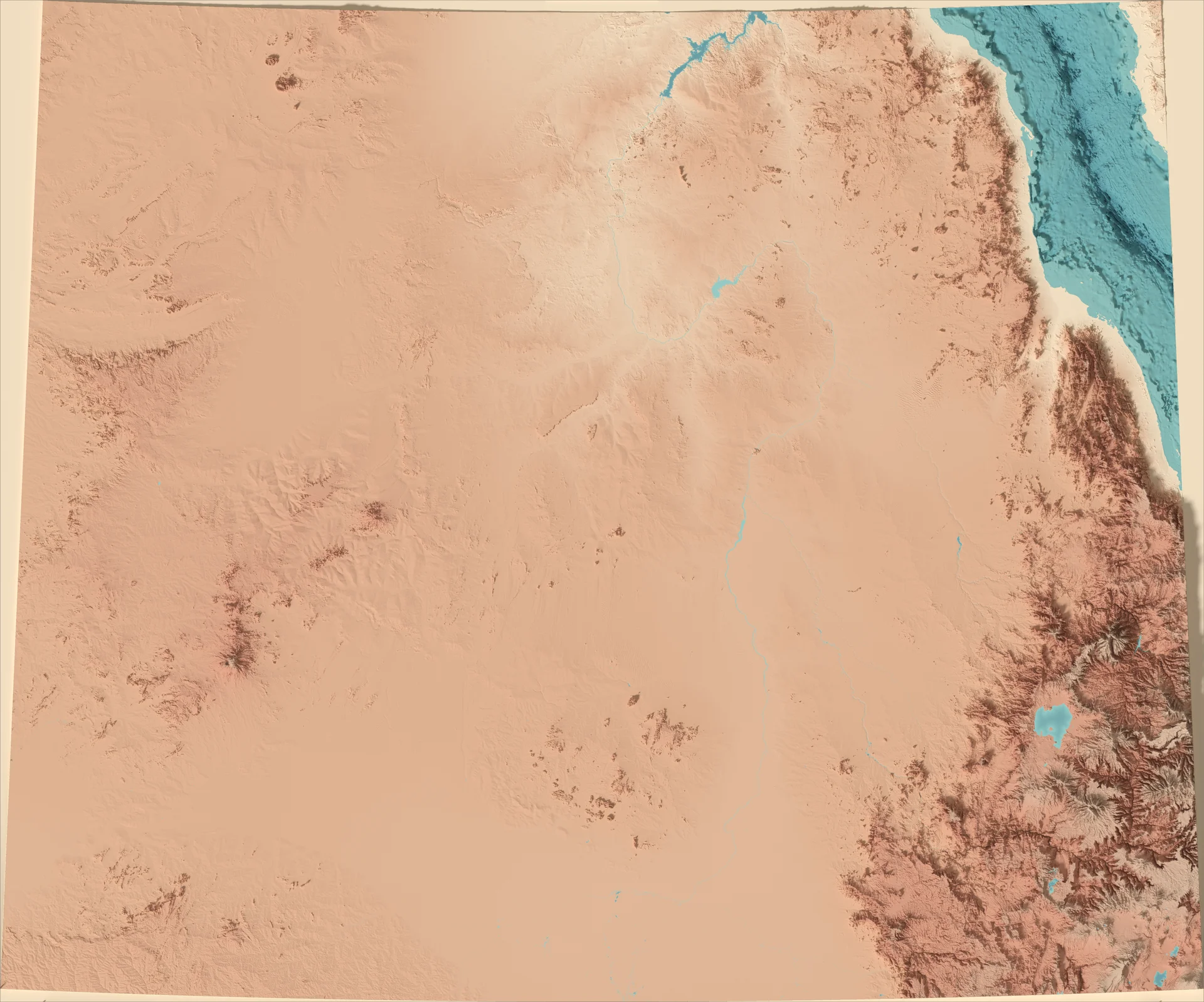 Ray-traced relief map of Sudan