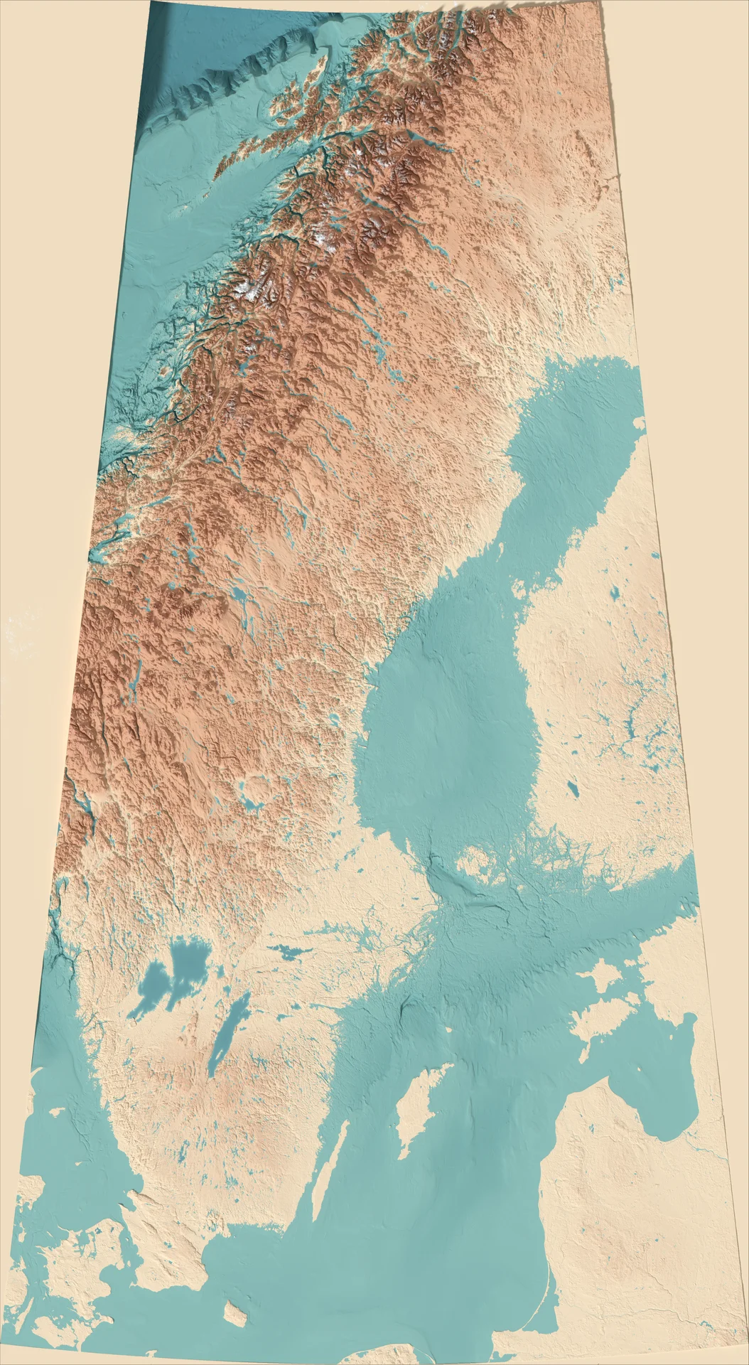 Ray-traced relief map of Sweden