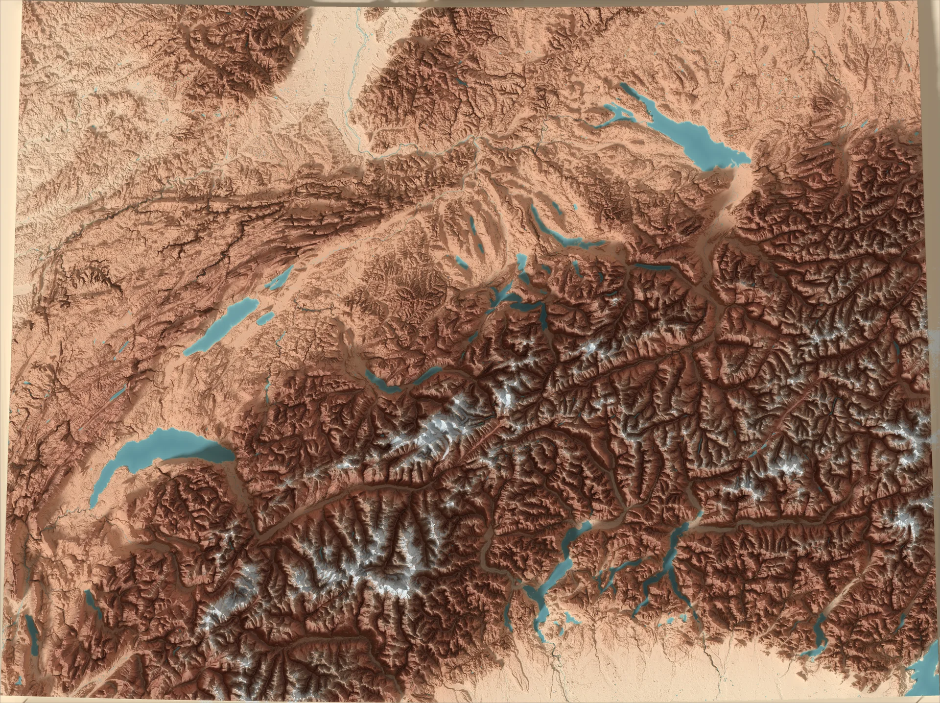 Ray-traced relief map of Switzerland
