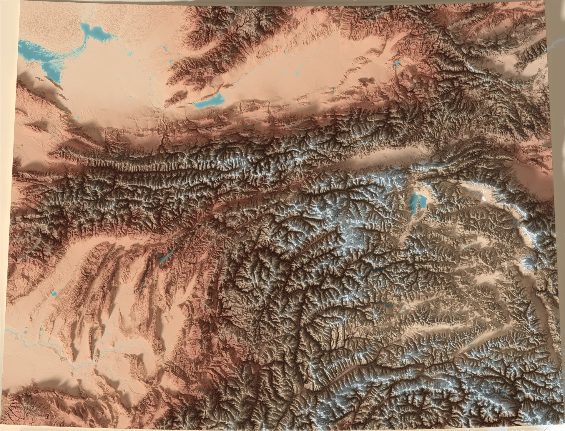 Ray-traced relief map of Tajikistan
