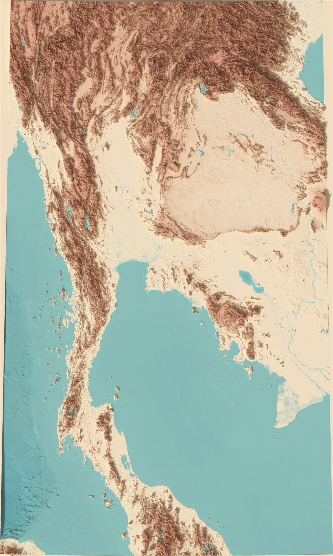 Ray-traced relief map of Thailand