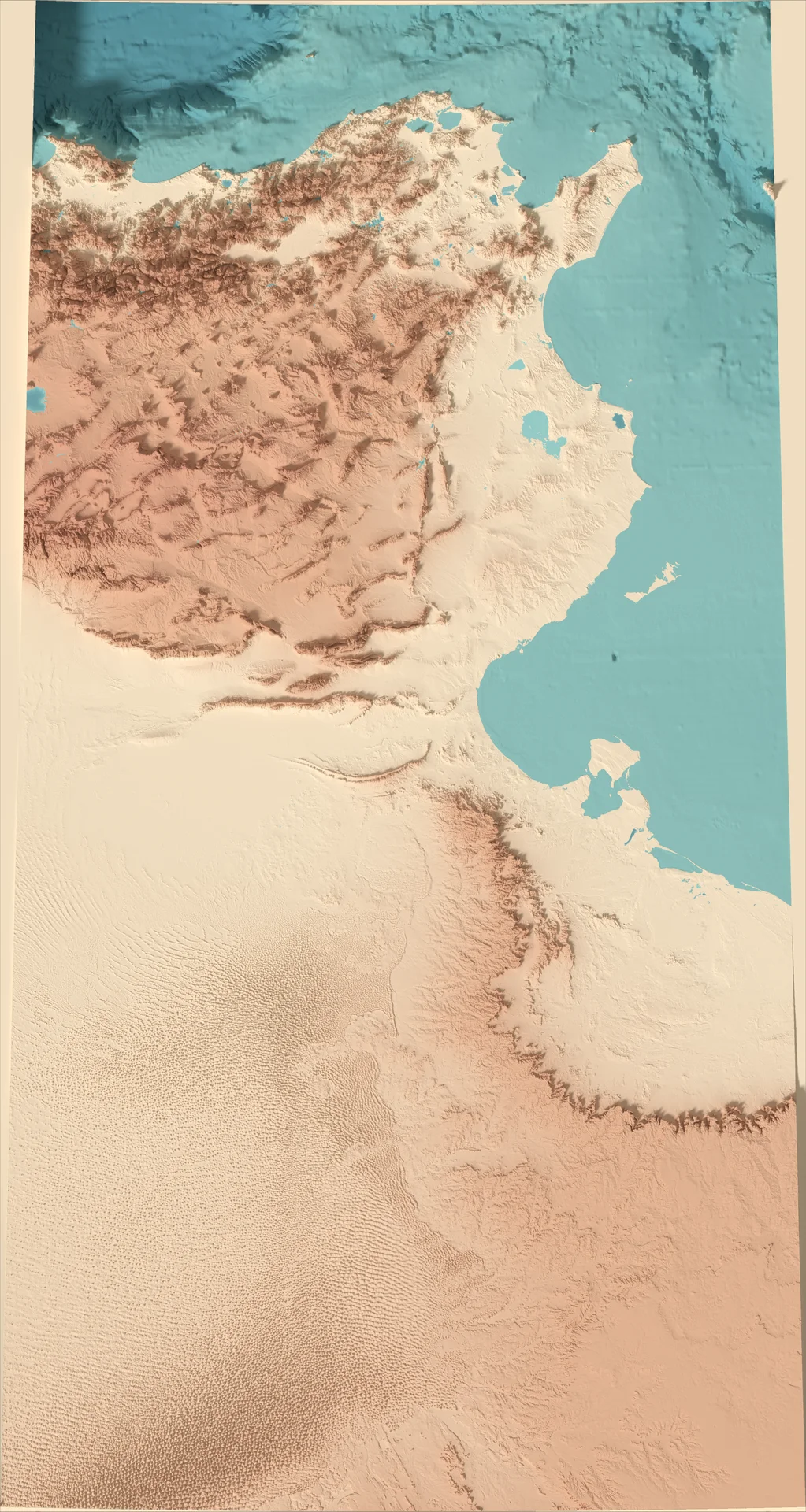Ray-traced relief map of Tunisia