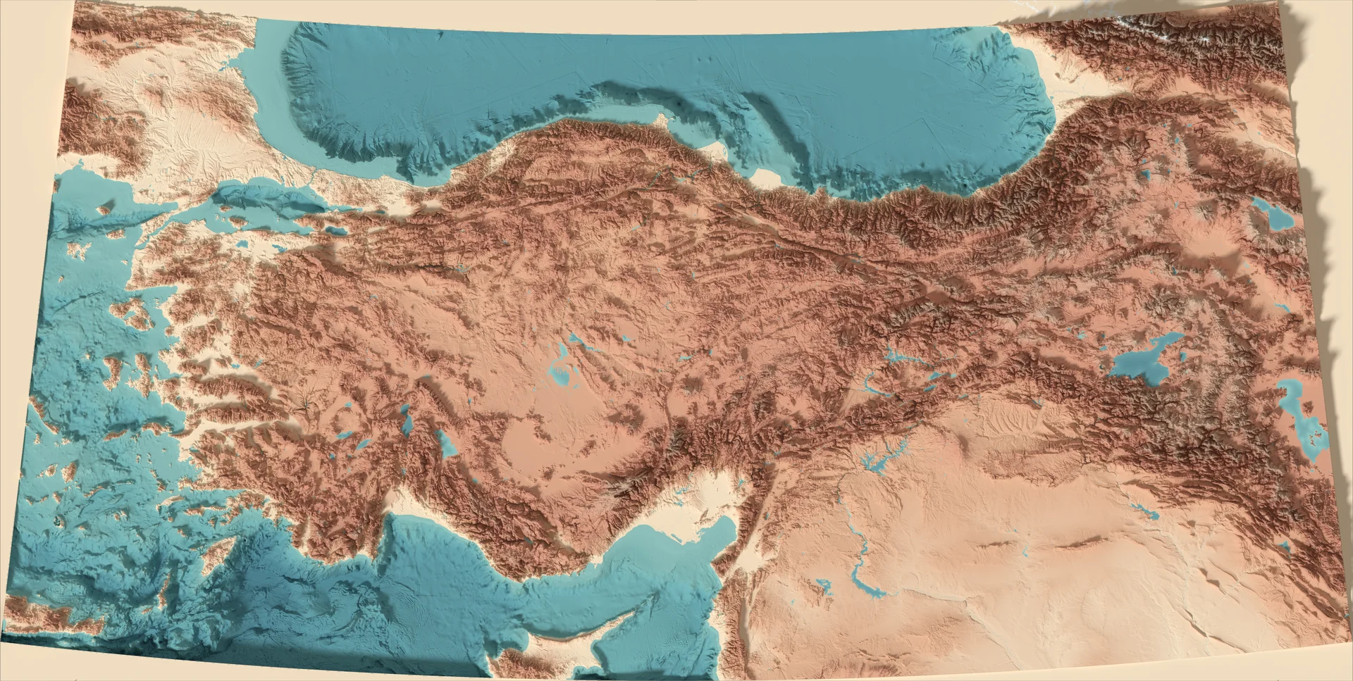 Ray-traced relief map of Turkey