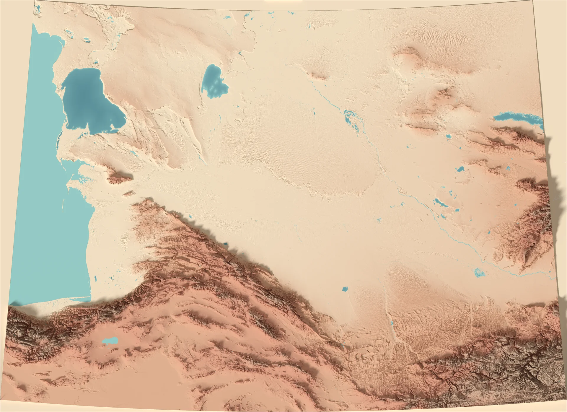 Ray-traced relief map of Turkmenistan