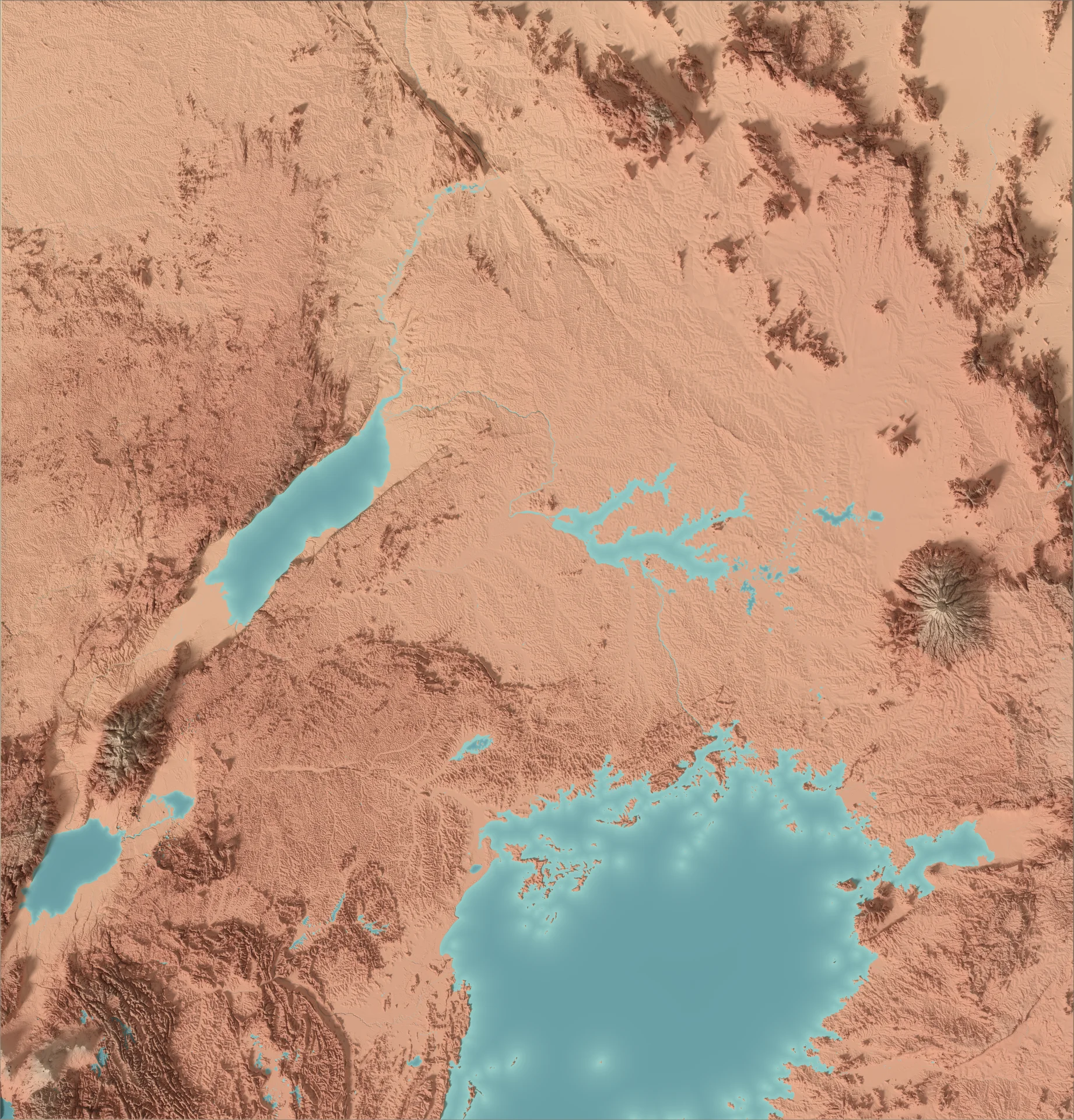 Ray-traced relief map of Uganda