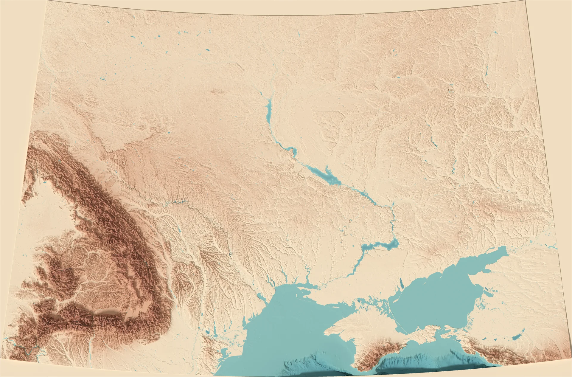 Ray-traced relief map of Ukraine