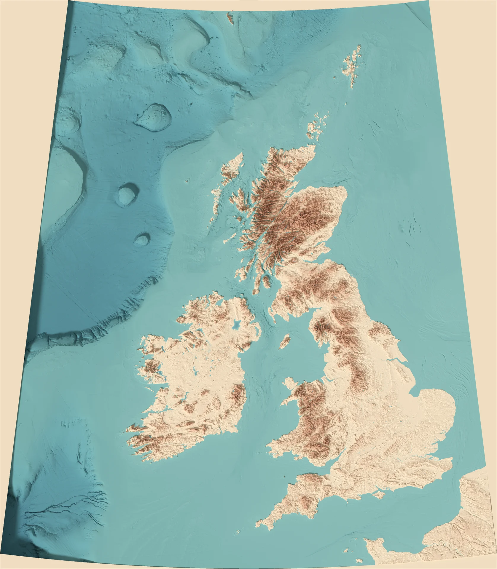 Ray-traced relief map of United Kingdom