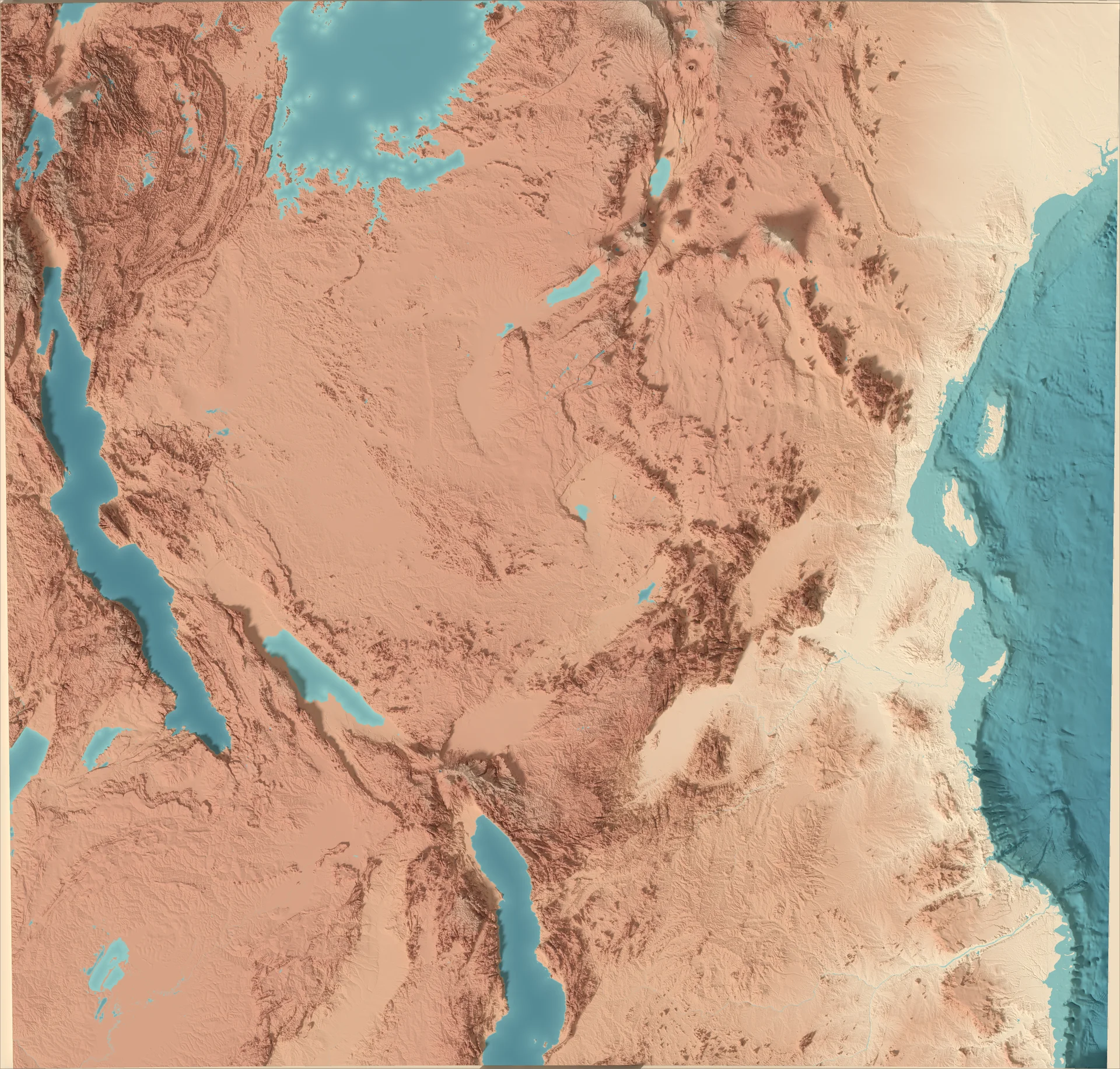 Ray-traced relief map of United Republic of Tanzania