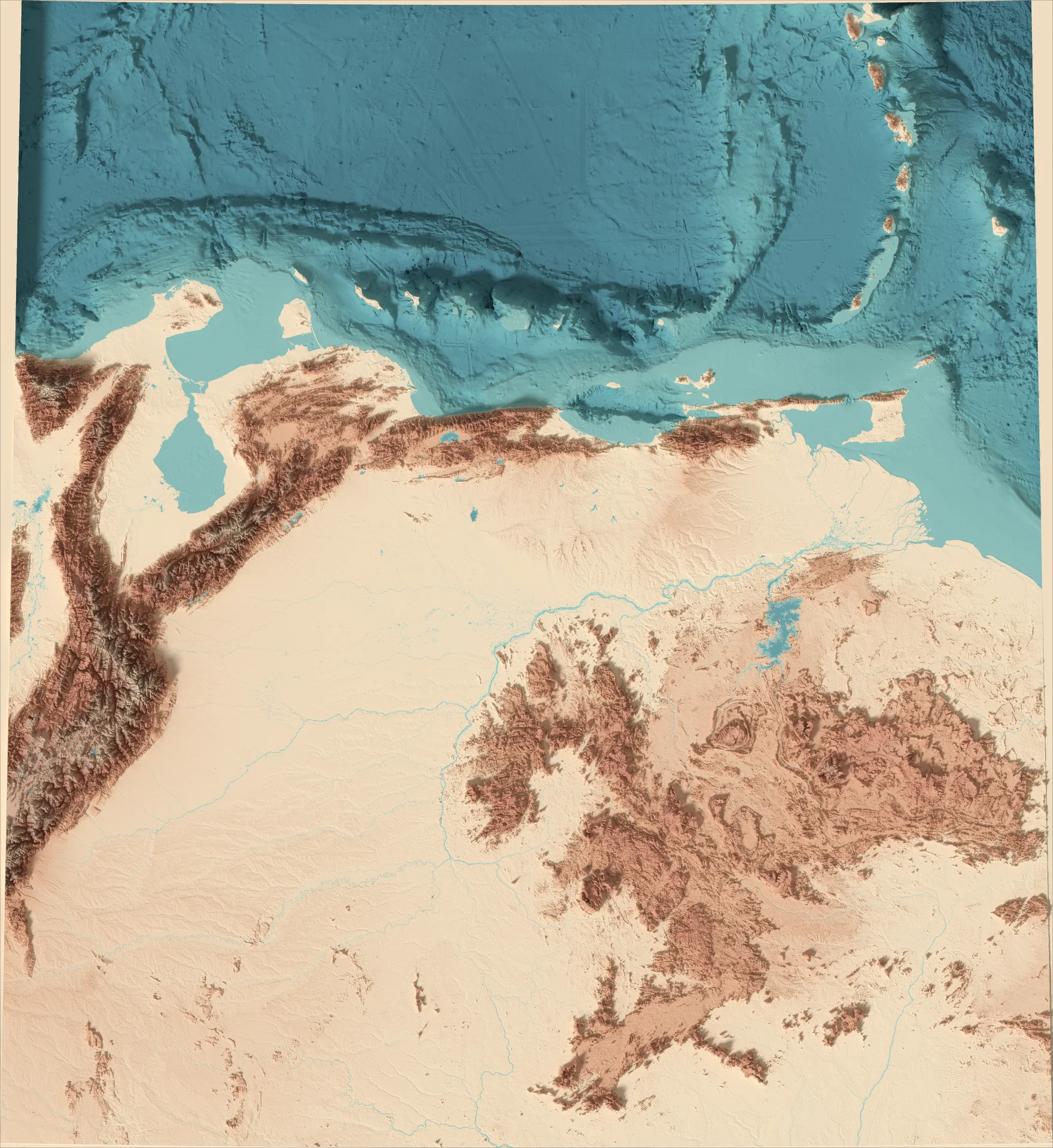 Ray-traced relief map of Venezuela